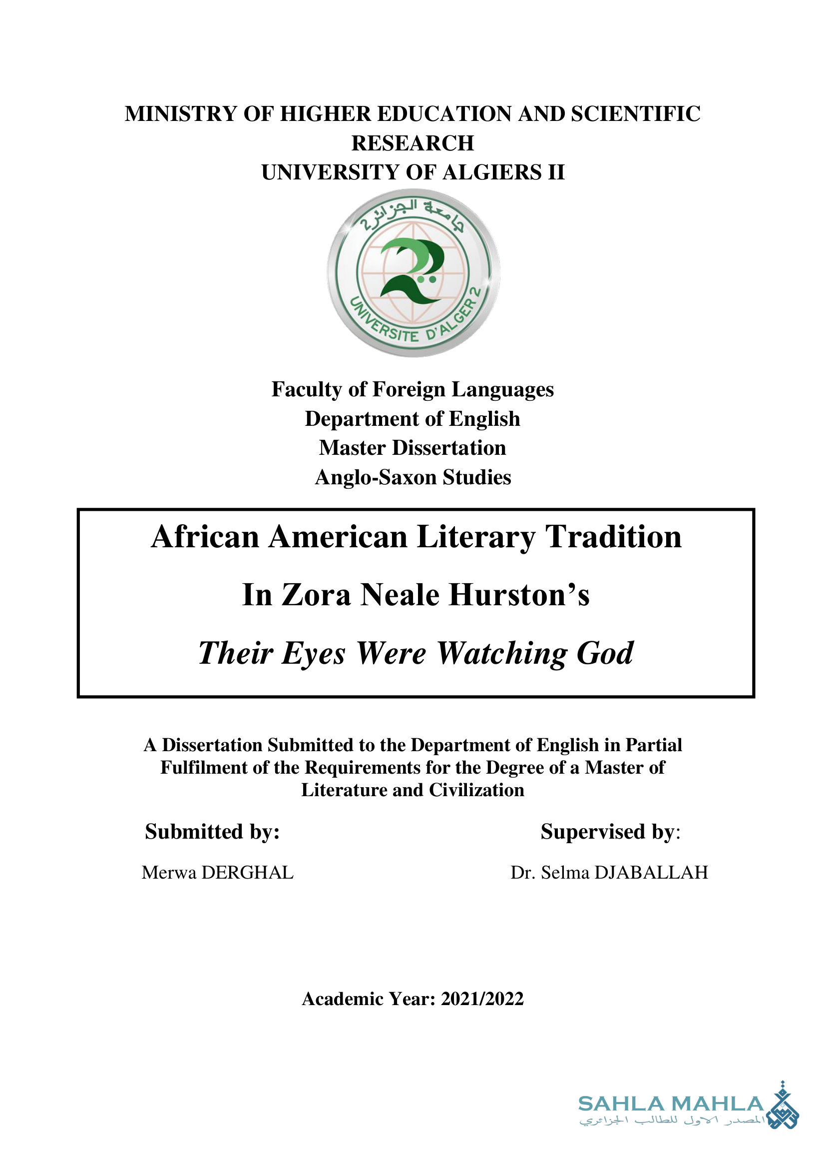 African American Literary Tradition In Zora Neale Hurston's Their Eyes Were Watching God