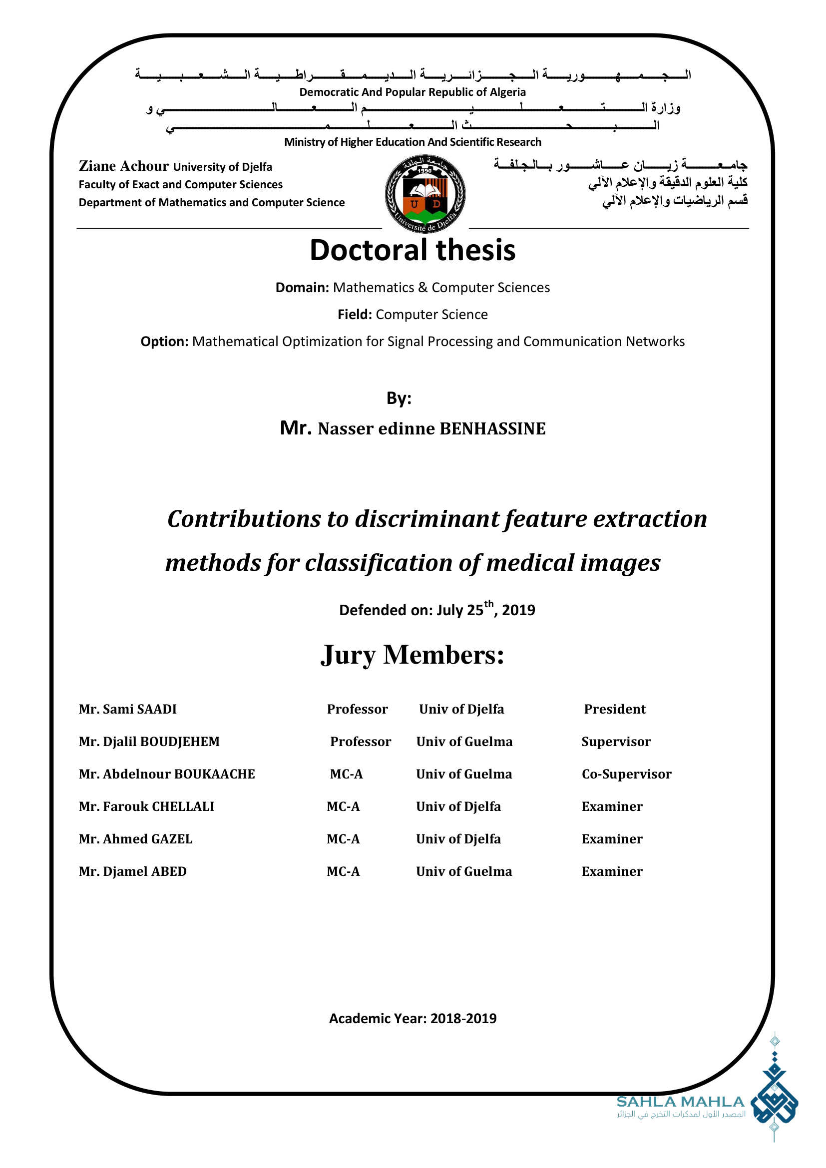 Contributions aux méthodes d’extraction de caractéristiques discriminantes pour la classification des images médicales