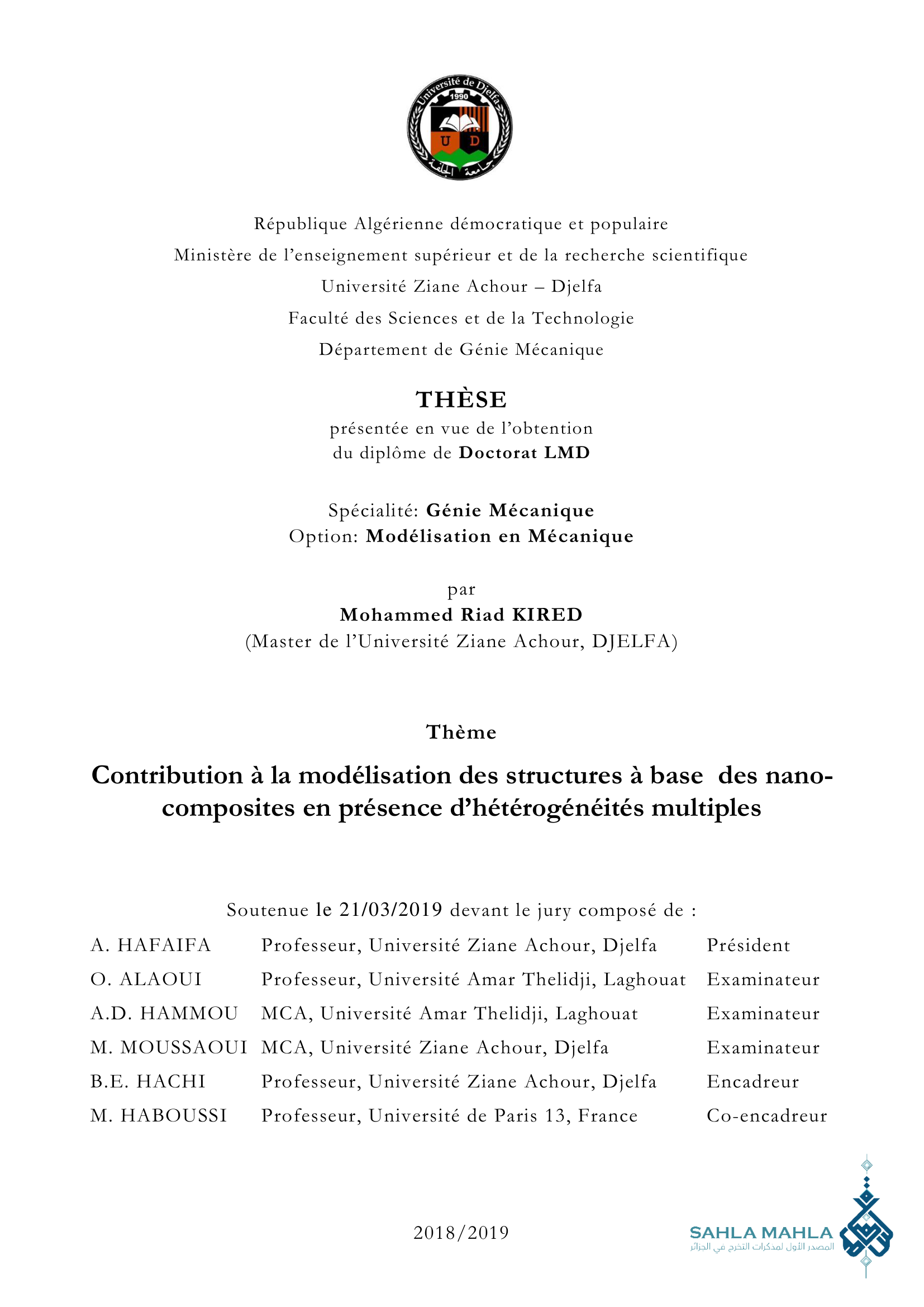 Contribution à la modélisation des structures à base des nano- composites en présence d'hétérogénéités multiples