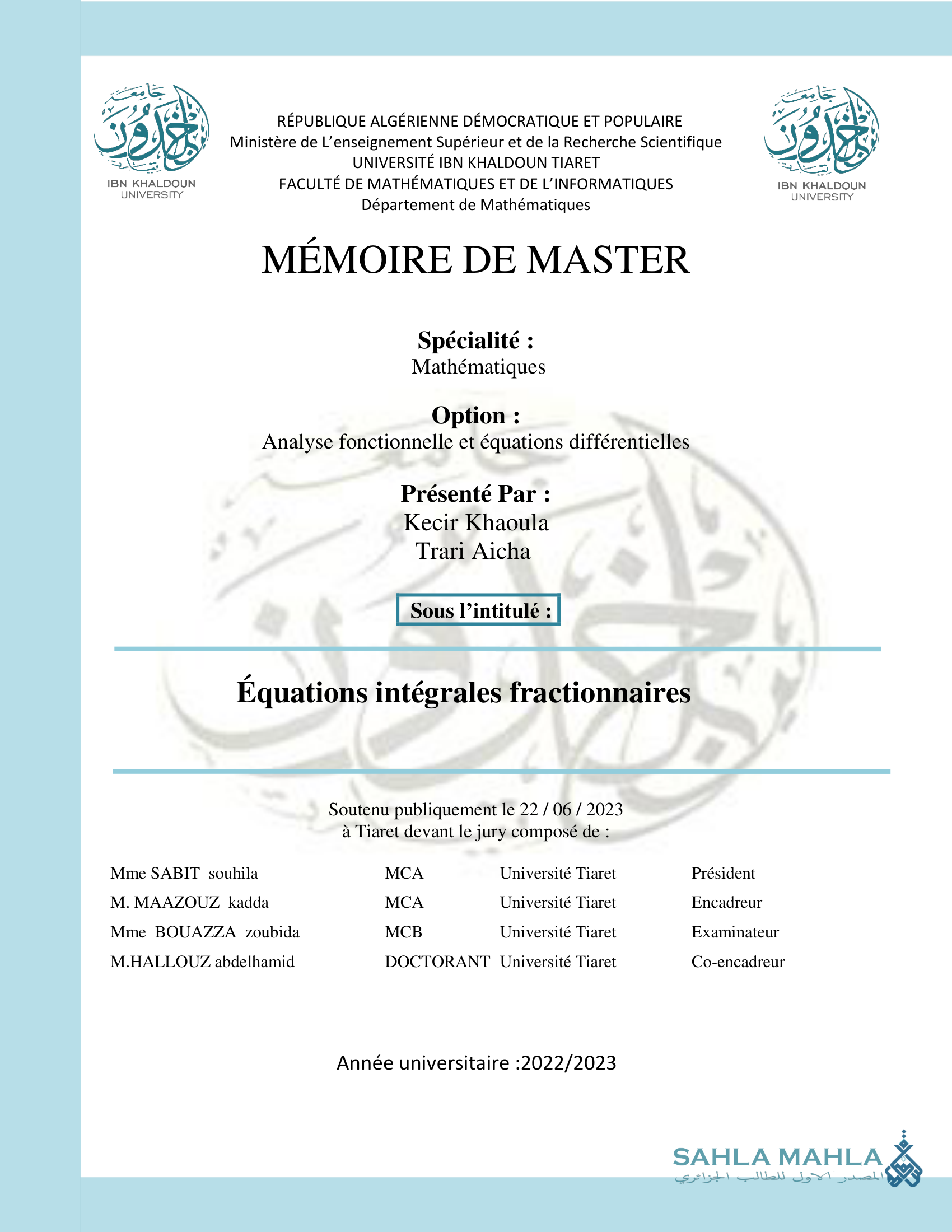 Équations intégrales fractionnaires