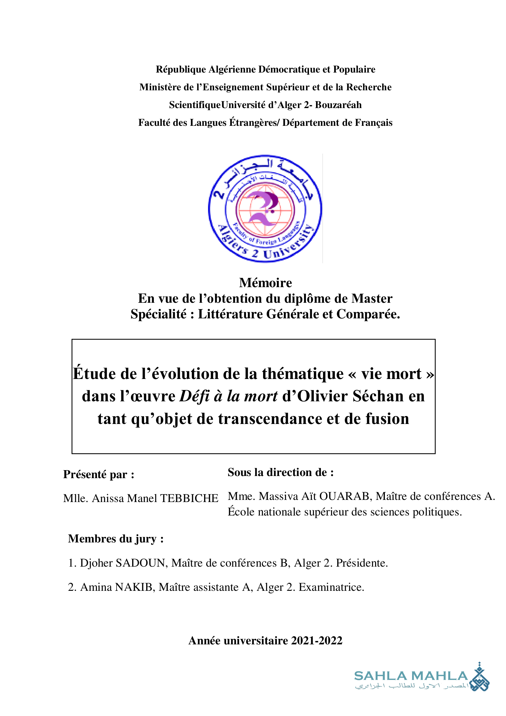 Étude de l'évolution de la thématique « vie mort  dans l'œuvre Défi à la mort d'Olivier Séchan en tant qu'objet de transcendance et de fusion