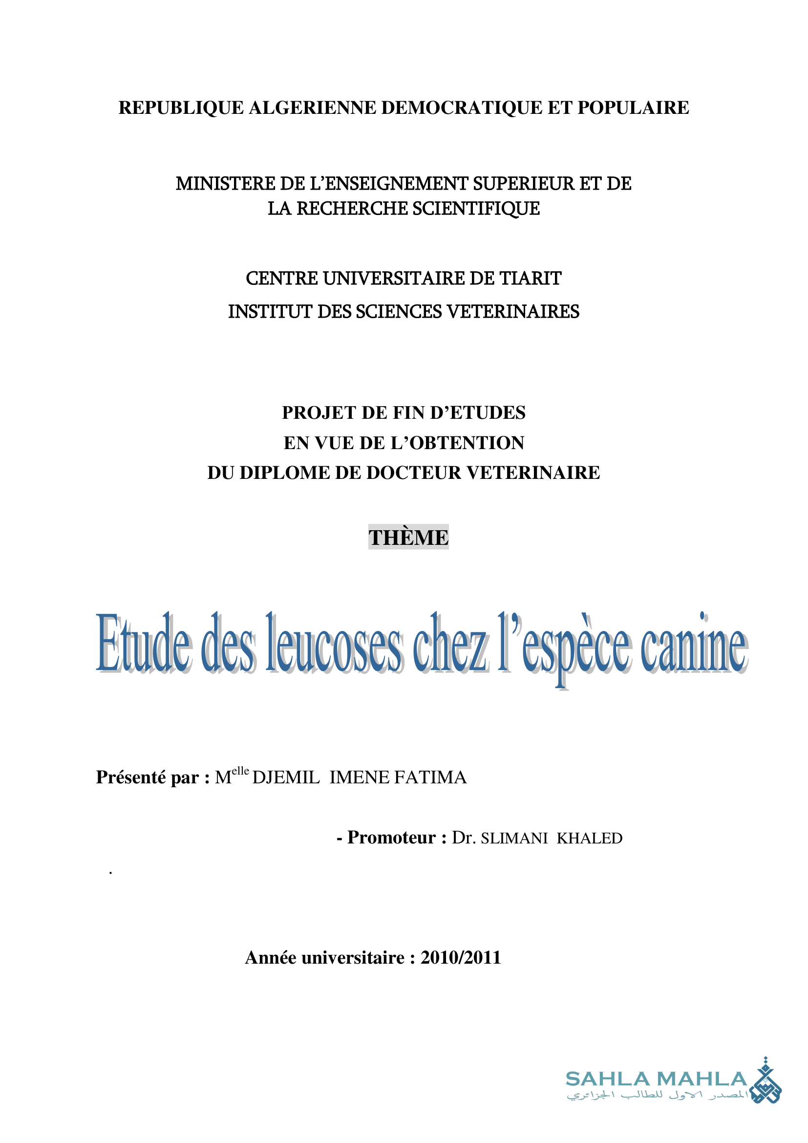 Etude des leucoses chez l'espèce canine