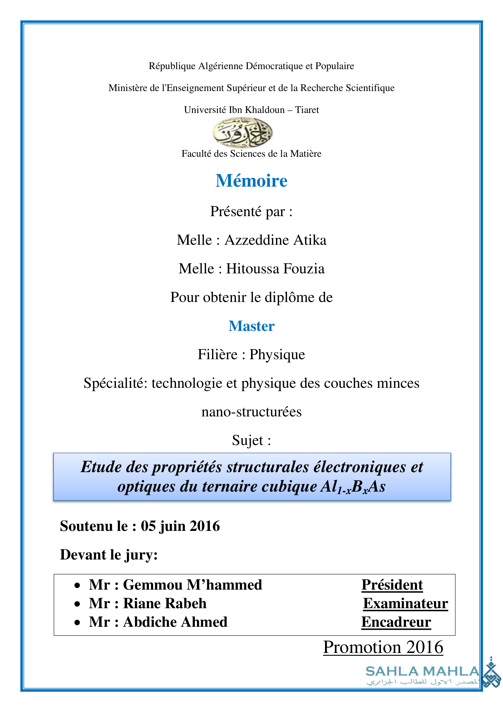 Etude des propriétés structurales électroniques et optiques du ternaire cubique Al1-xBxAs