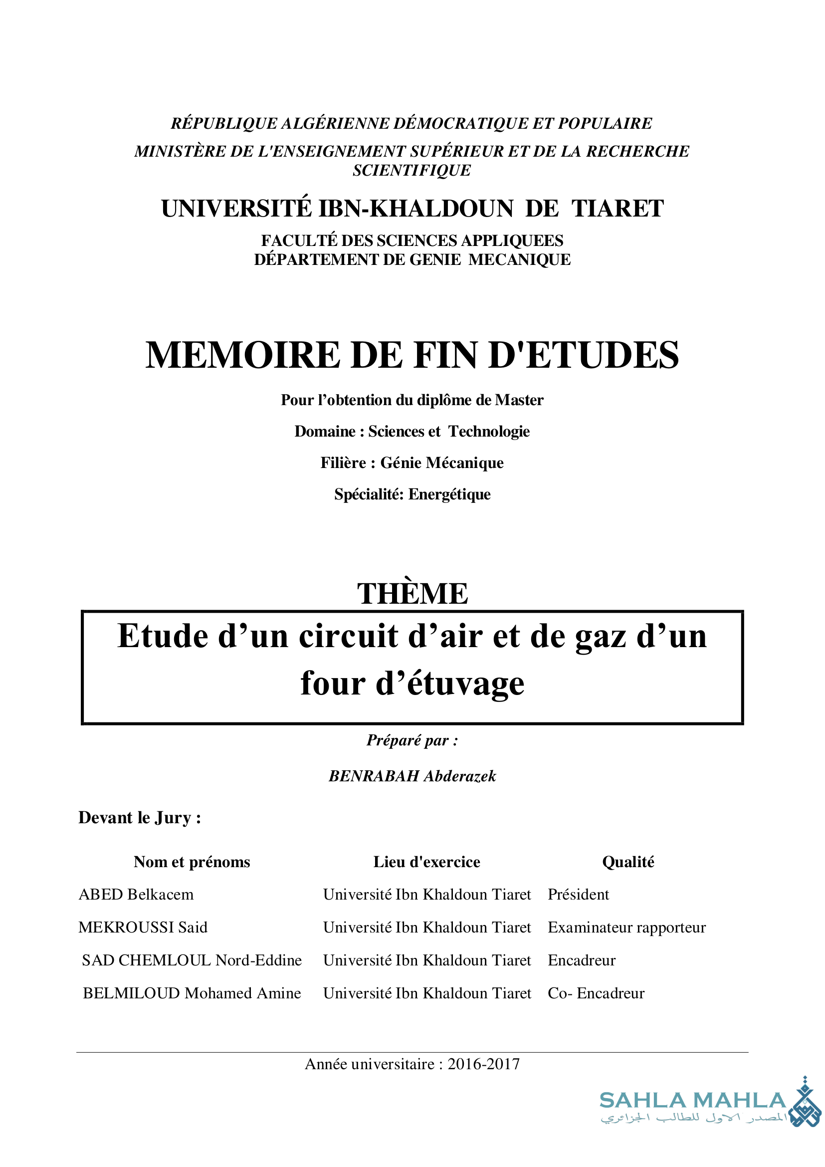 Etude d'un circuit d'air et de gaz d'un four d'étuvage