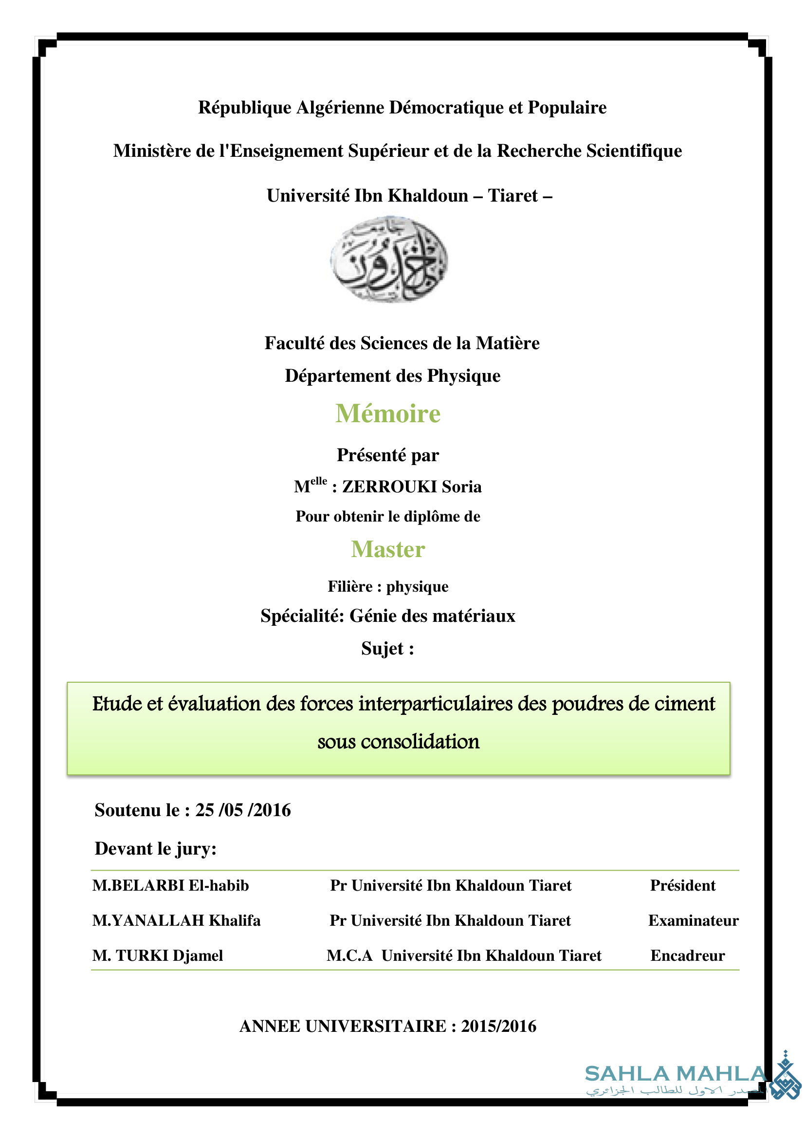 Etude et évaluation des forces interparticulaires des poudres de ciment sous consolidation