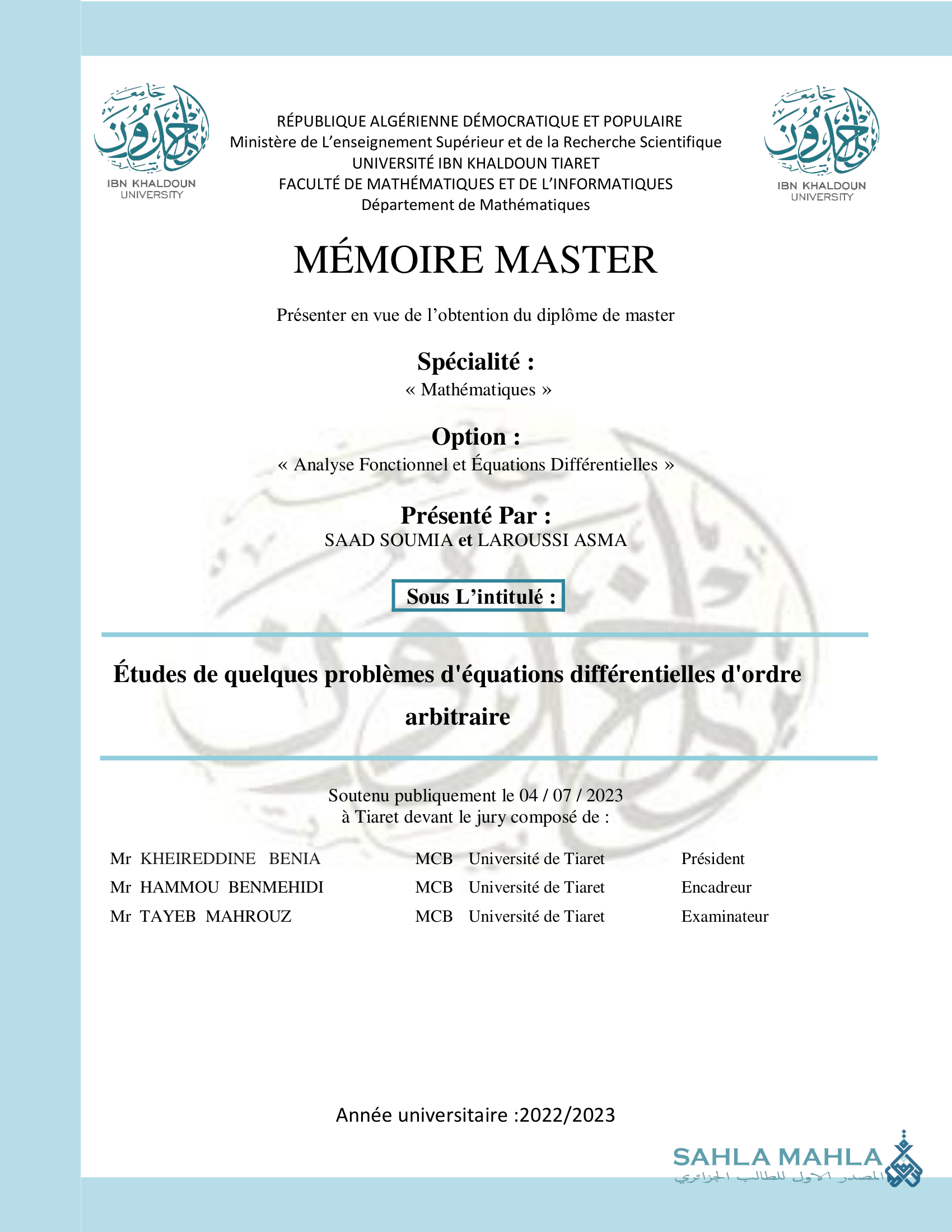 Études de quelques problèmes d'équations différentielles d'ordre arbitraire