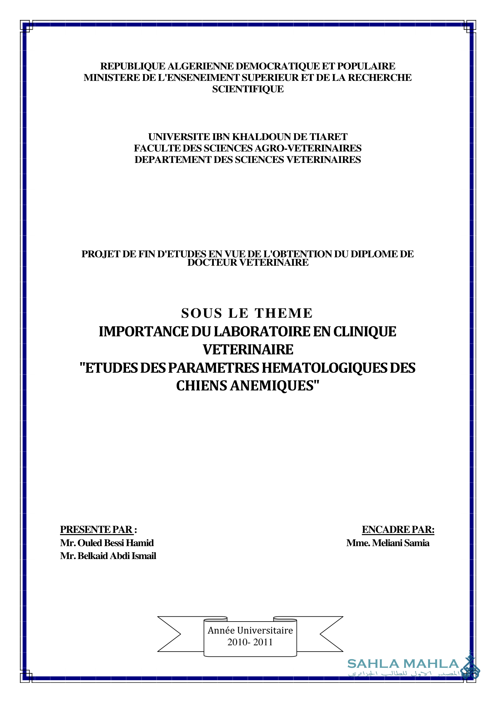 IMPORTANCE DU LABORATOIRE EN CLINIQUE VETERINAIRE 