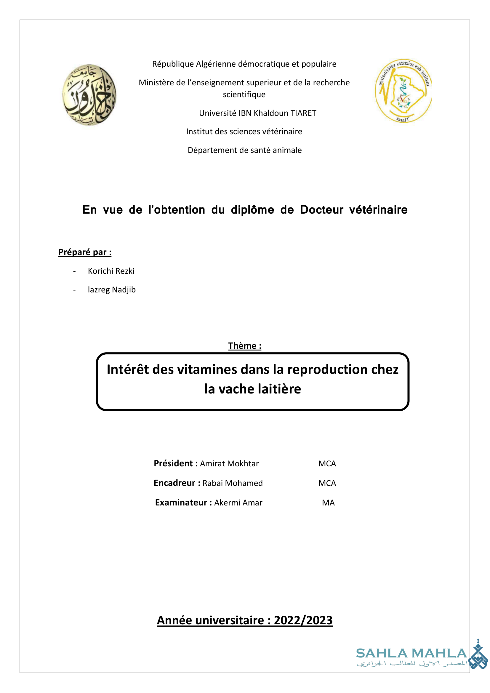 Intérêt des vitamines dans la reproduction chez la vache laitière