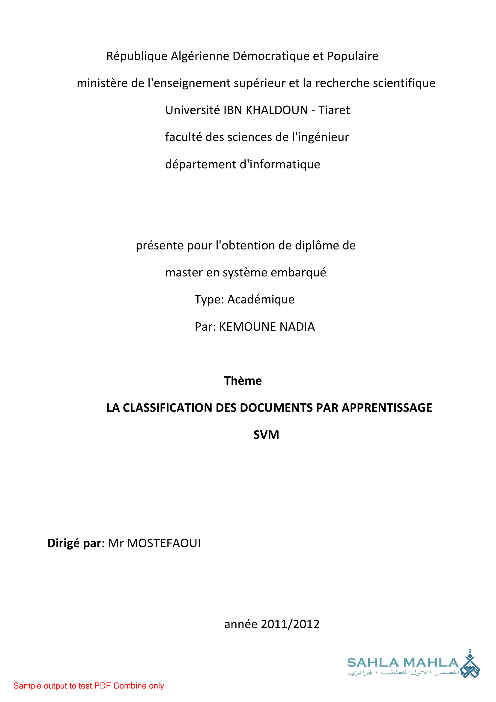 LA CLASSIFICATION DES DOCUMENTS PAR APPRENTISSAGE SVM