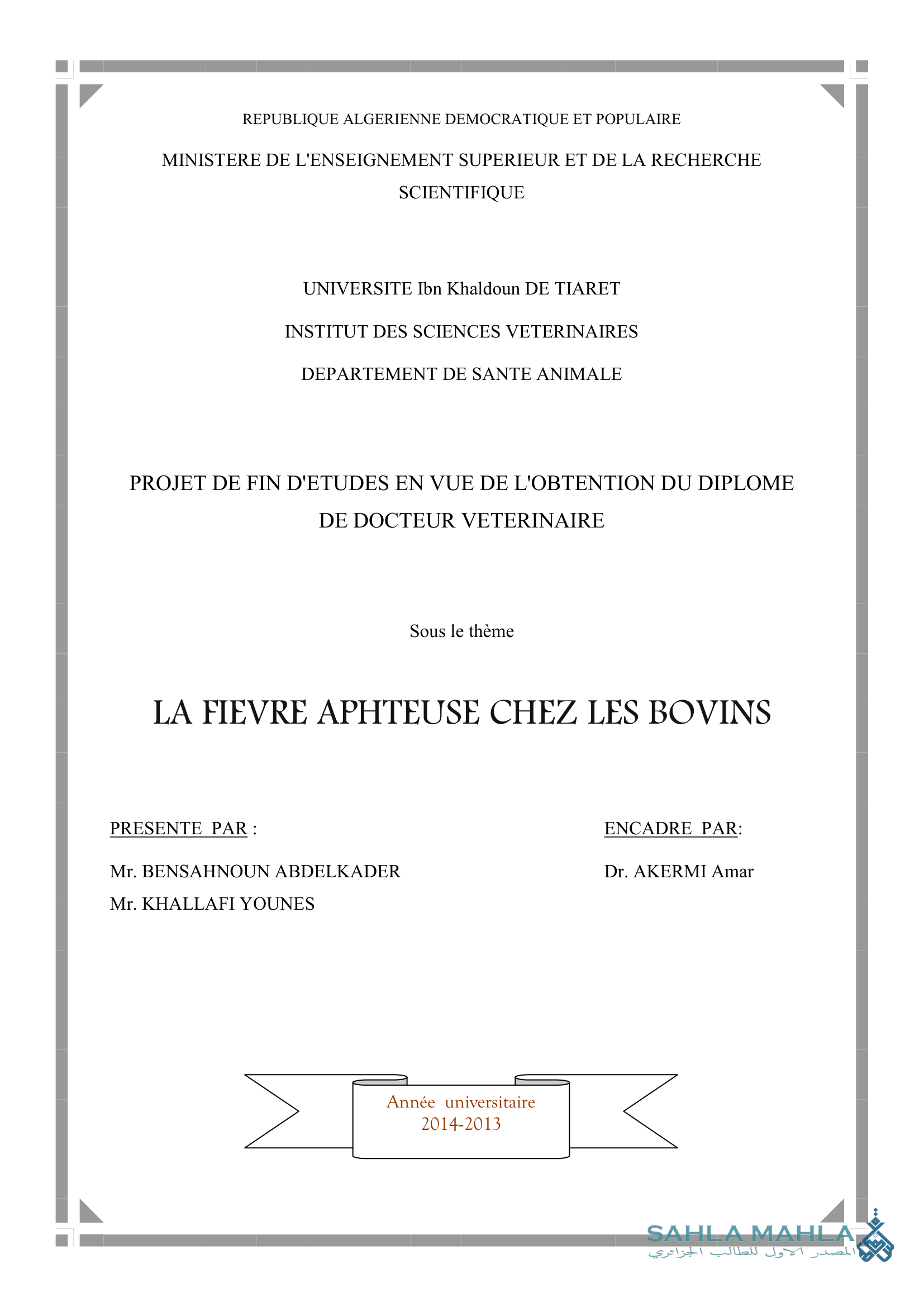 LA FIEVRE APHTEUSE CHEZ LES BOVINS