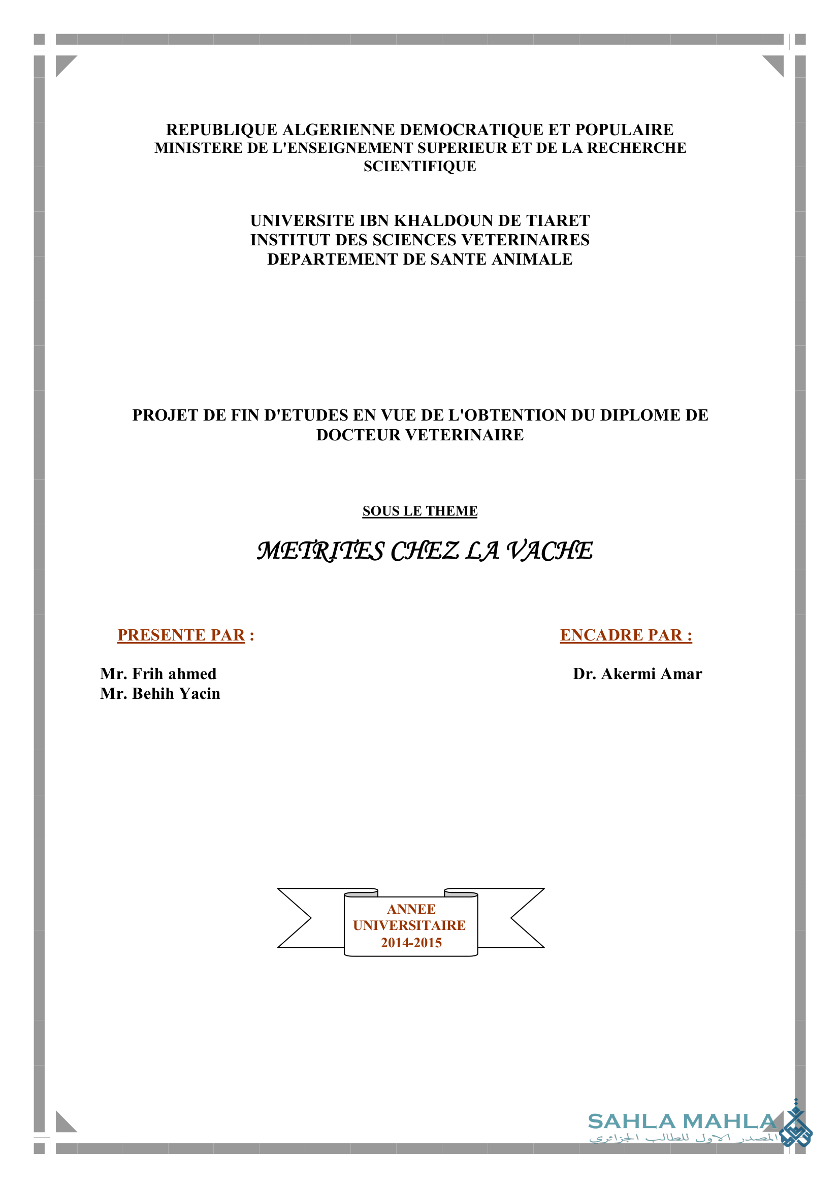 METRITES CHEZ LA VACHE