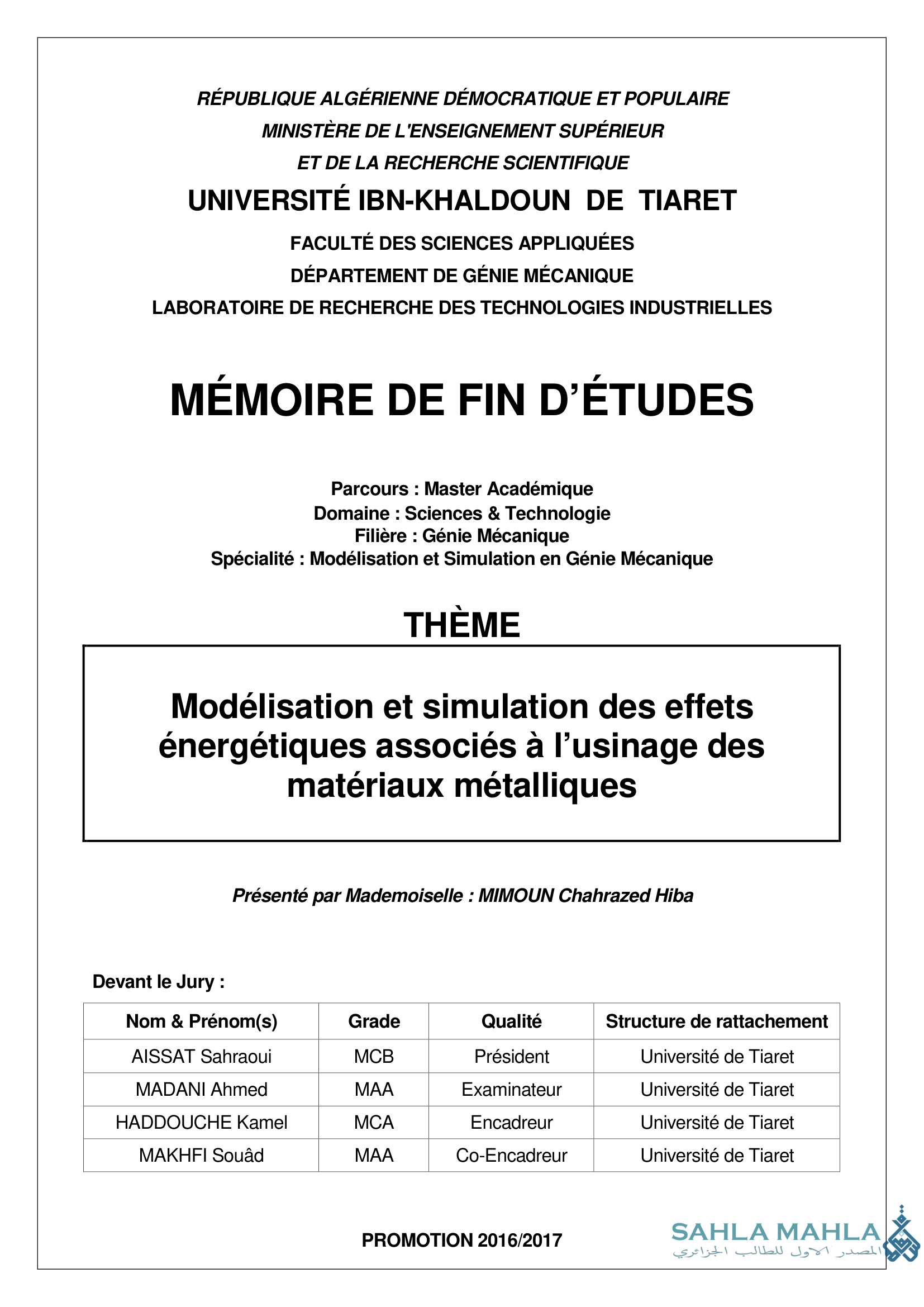 Modélisation et simulation des effets énergétiques associés à l'usinage des matériaux métalliques