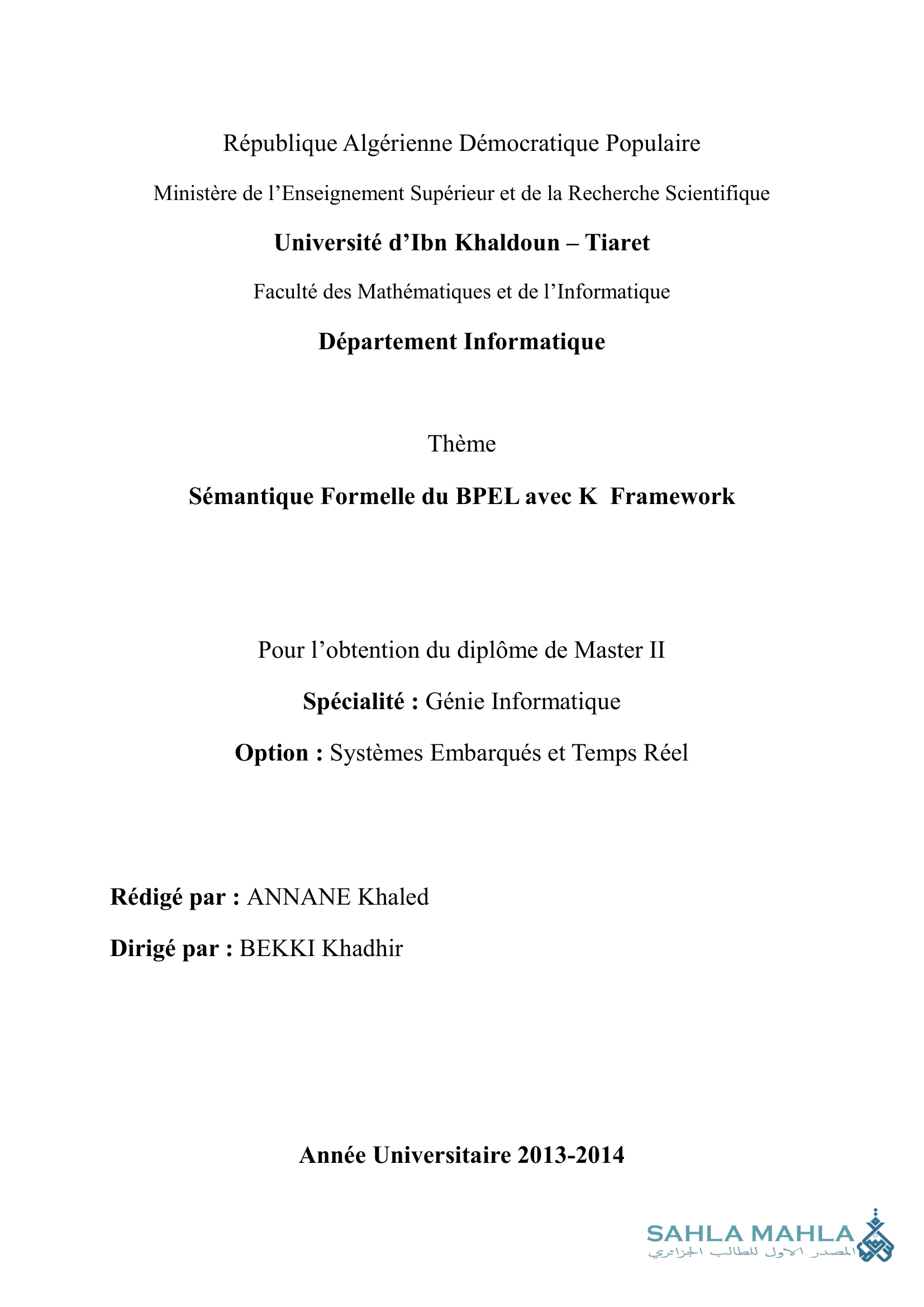 Sémantique Formelle du BPEL avec K Framework