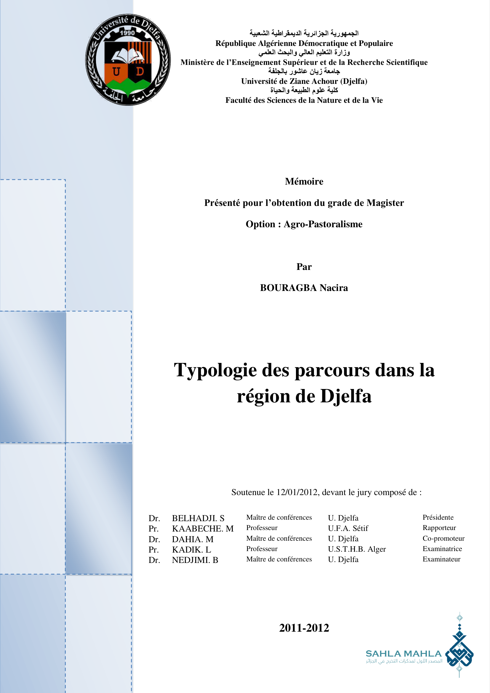 Typologie des parcours dans la région de Djelfa