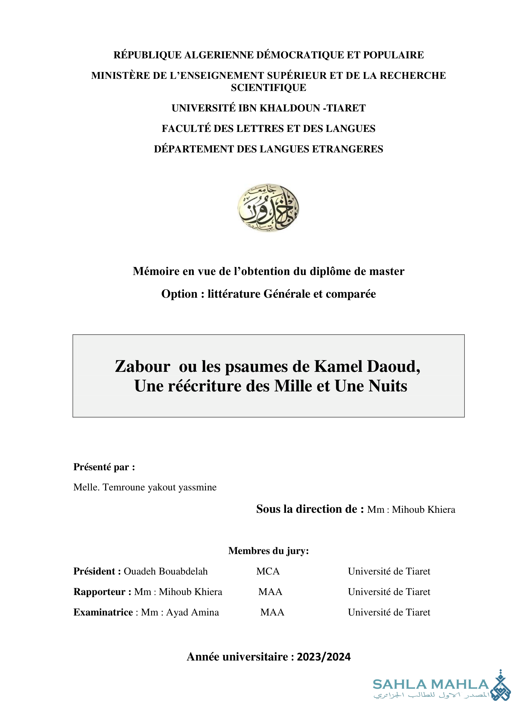 Zabour ou les psaumes de Kamel Daoud, Une réécriture des Mille et Une Nuits