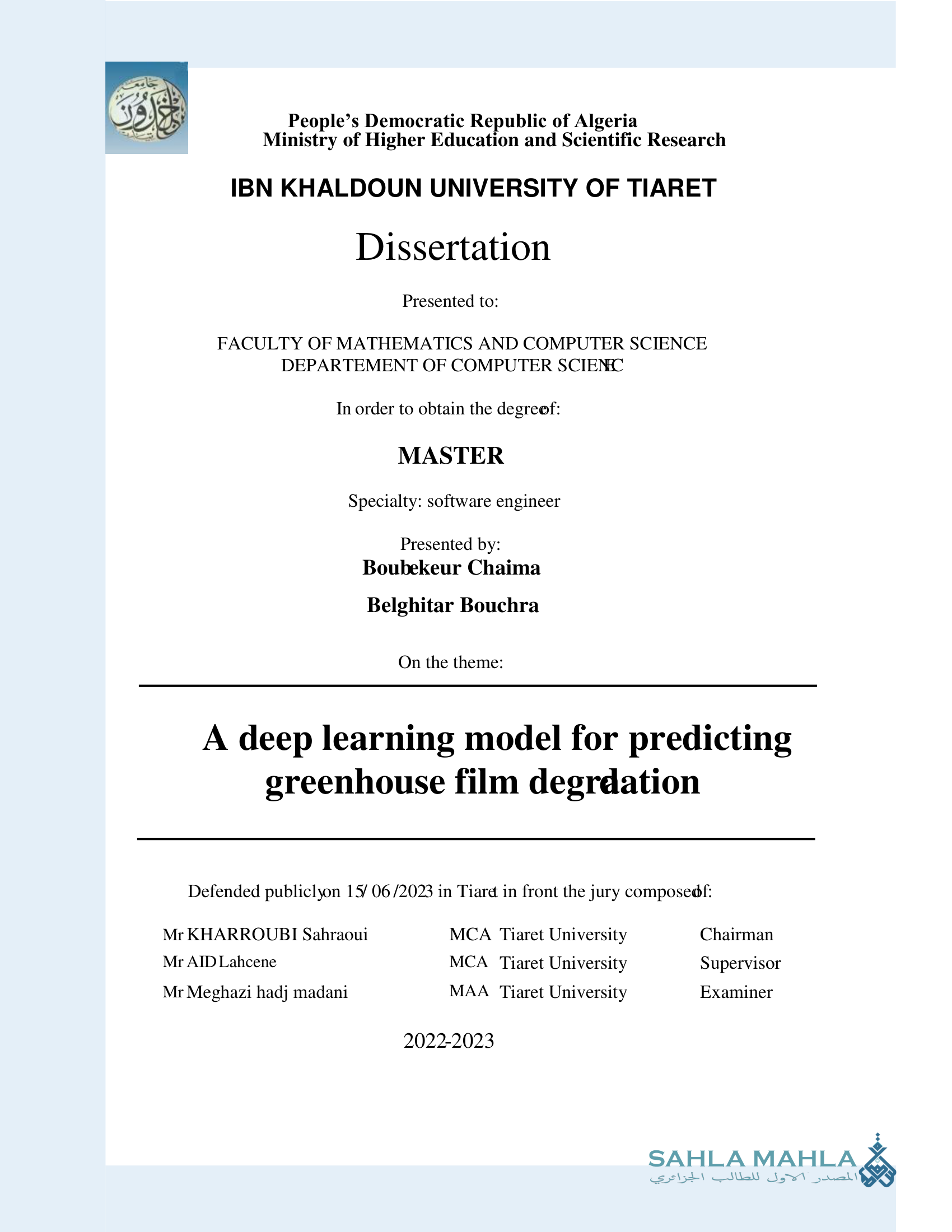 A deep learning model for predicting greenhouse film degradation