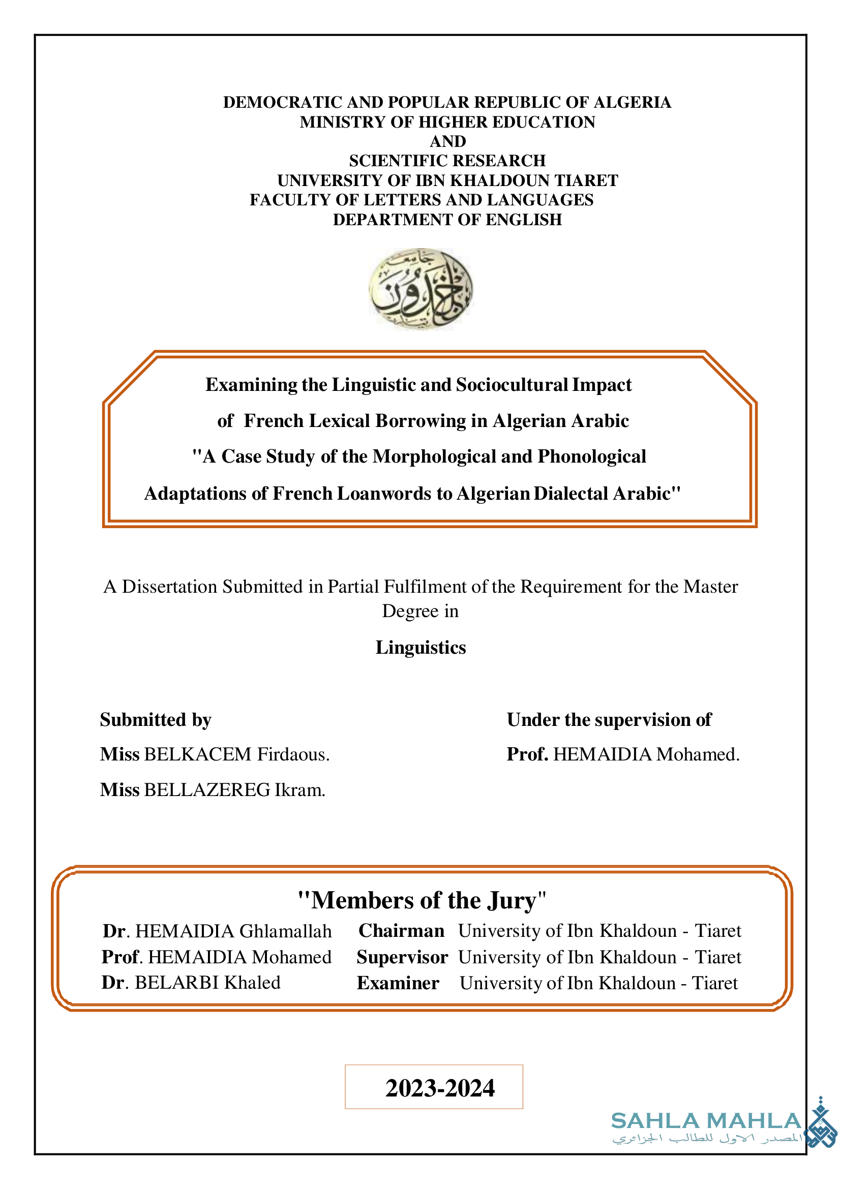 Examining the Linguistic and Sociocultural Impact of French Lexical Borrowing in Algerian Arabic 