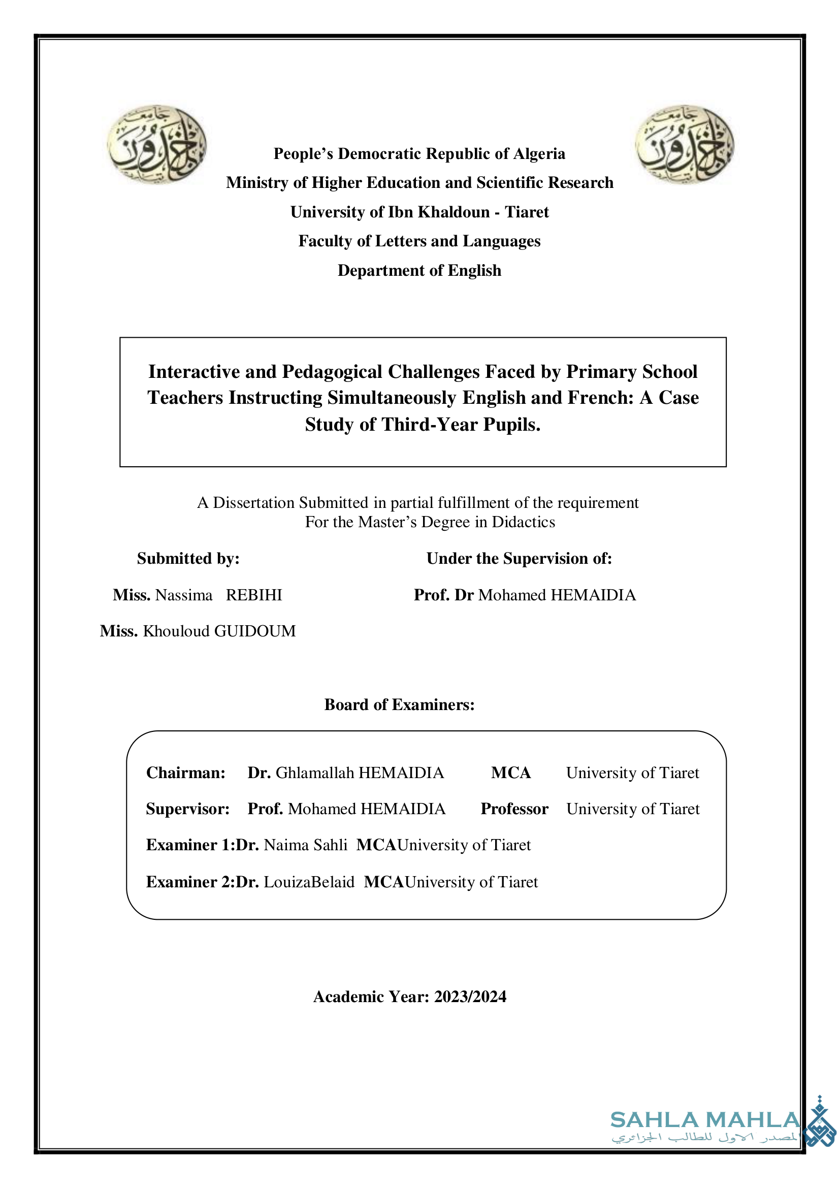 Interactive and Pedagogical Challenges Faced by Primary School Teachers Instructing Simultaneously English and French: A Case Study of Third-Year Pupils.
