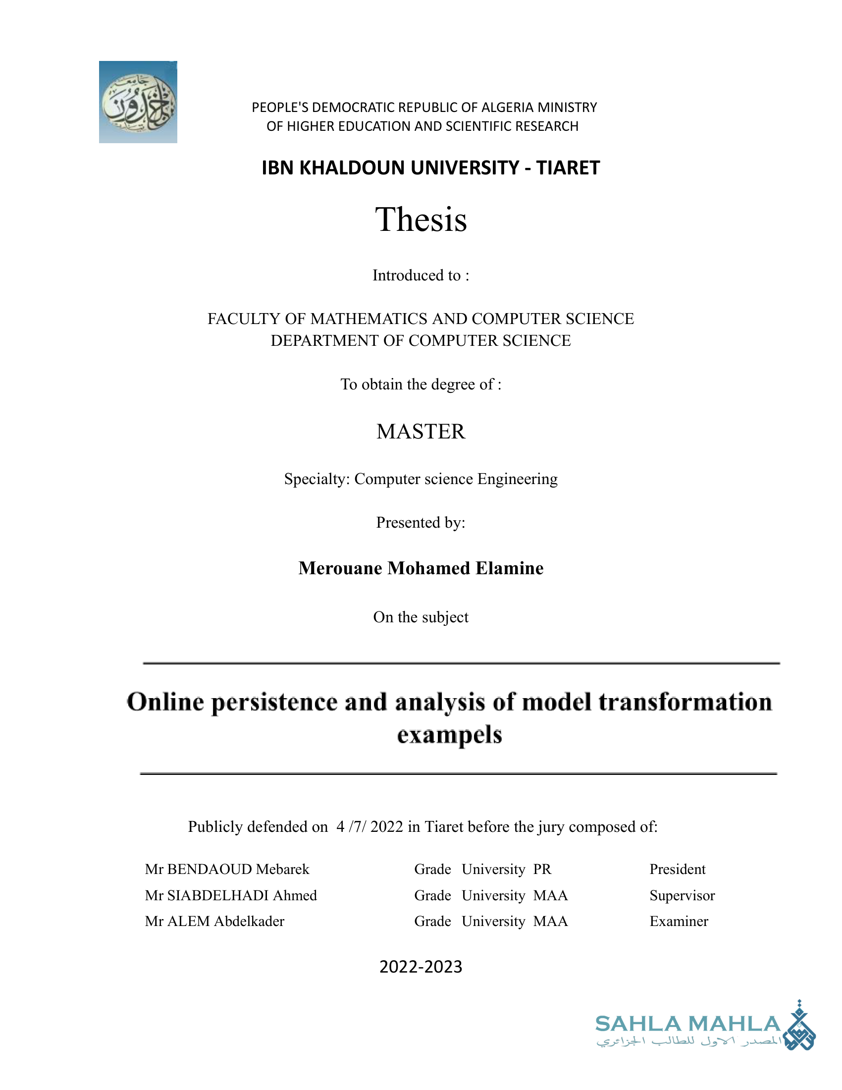 Online persistence and analysis of model transformation exampels