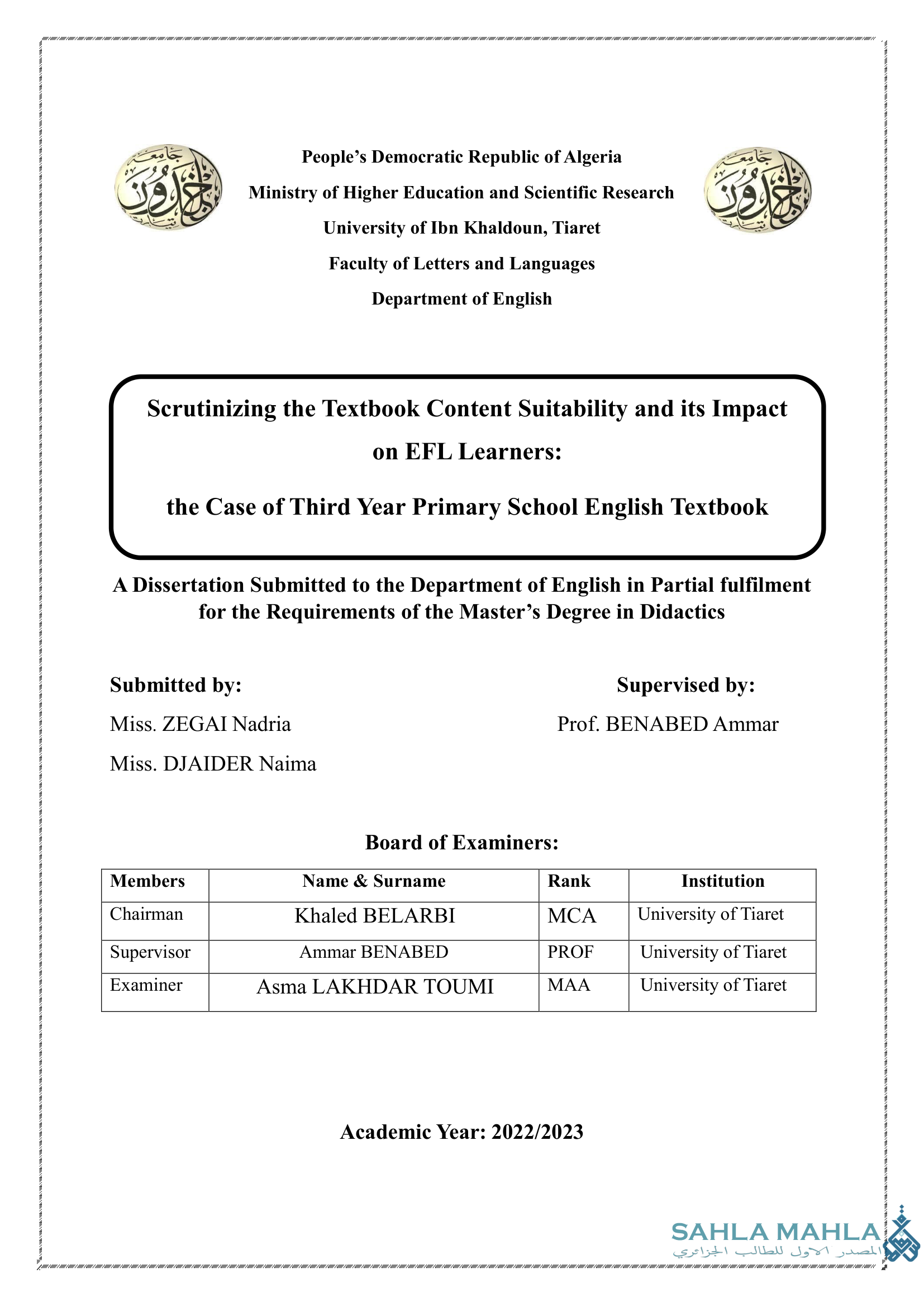 Scrutinizing the Textbook Content Suitability and its Impact on EFL Learners: the Case of Third Year Primary School English Textbook