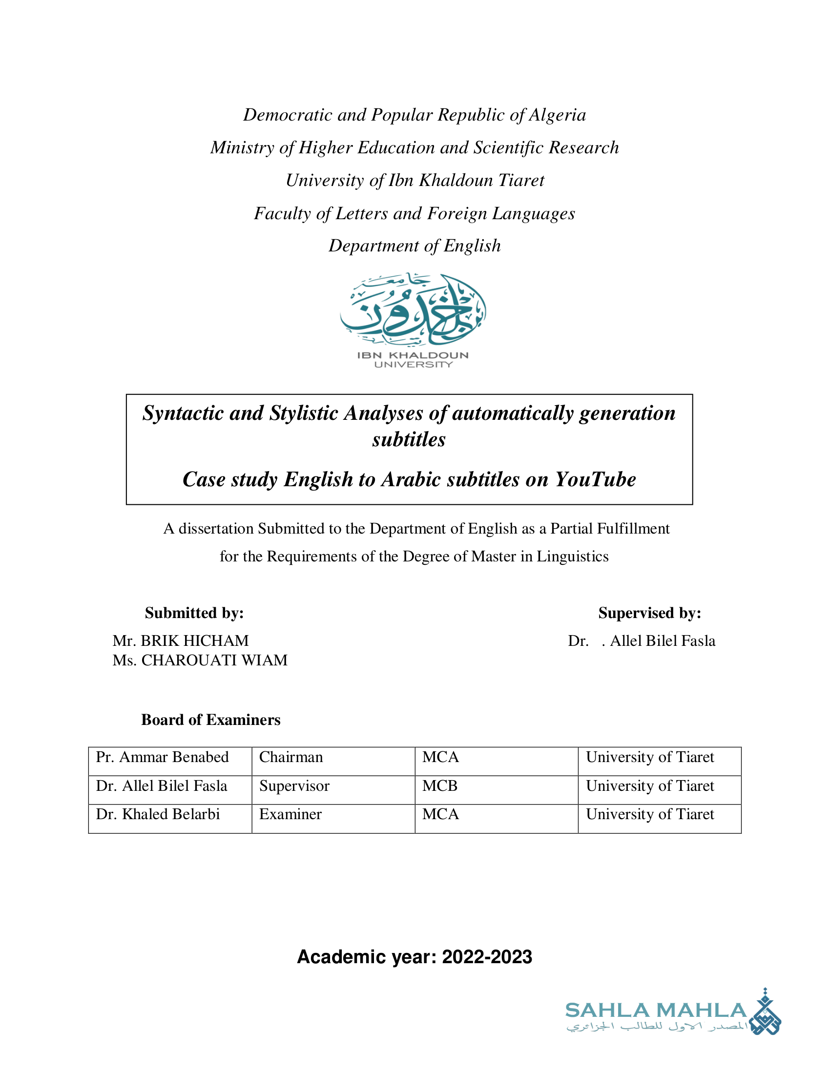 Syntactic and Stylistic Analyses of automatically generation subtitles Case study English to Arabic subtitles on YouTube