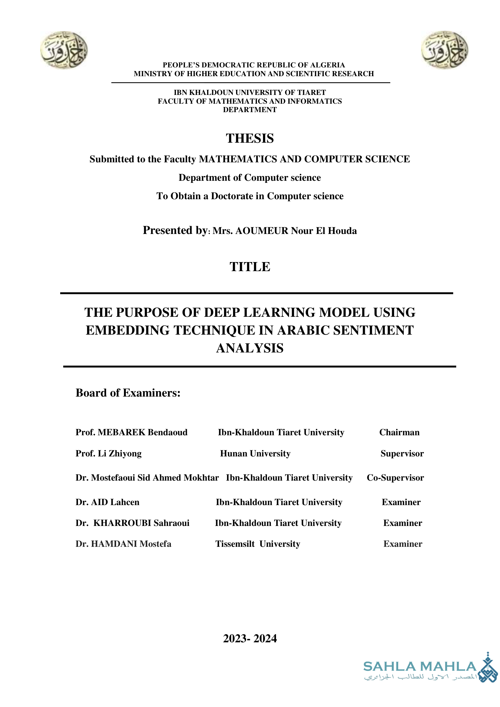 THE PURPOSE OF DEEP LEARNING MODEL USING EMBEDDING TECHNIQUE IN ARABIC SENTIMENT ANALYSIS