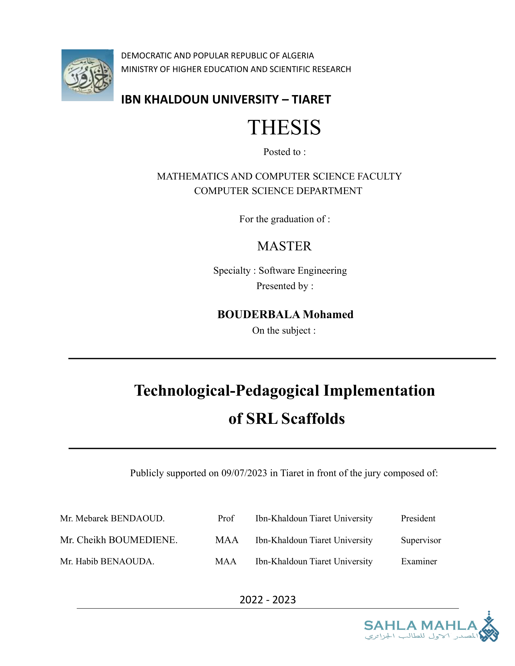 Technological-Pedagogical Implementation of SRL Scaffolds