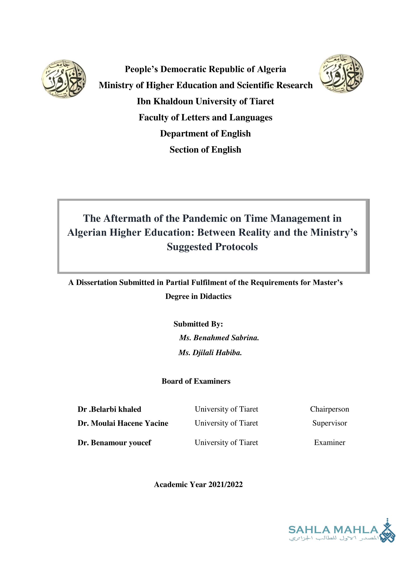 The Aftermath of the Pandemic on Time Management in Algerian Higher Education: Between Reality and the Ministry's Suggested Protocols