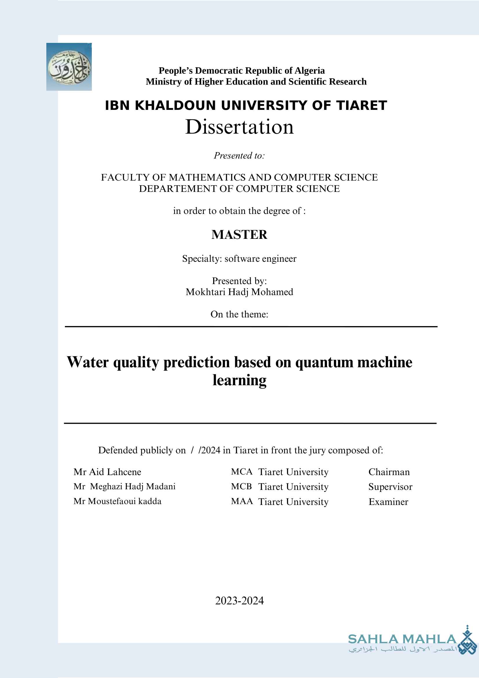 Water quality prediction based on quantum machine learning