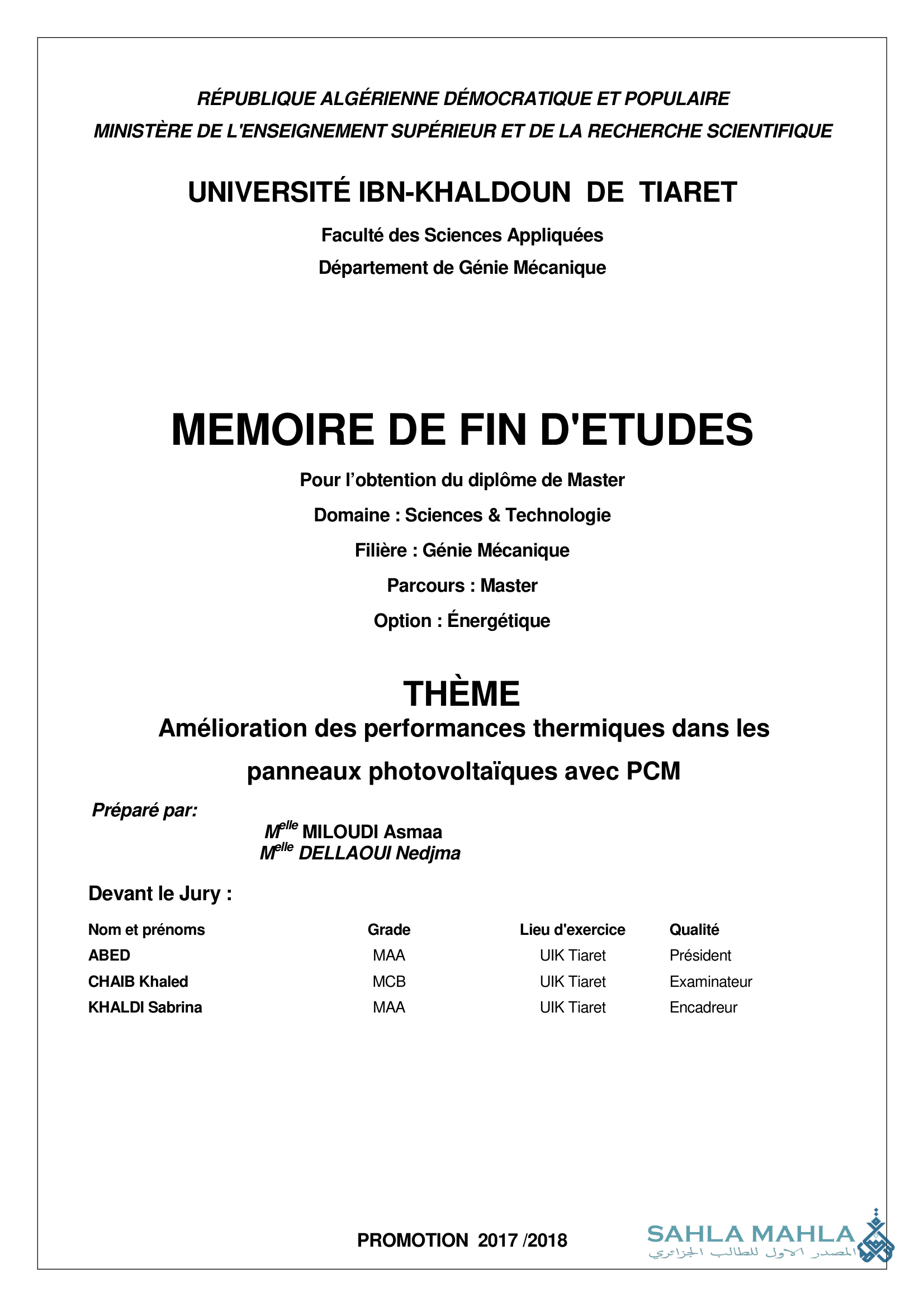 Amélioration des performances thermiques dans les panneaux photovoltaïques avec PCM