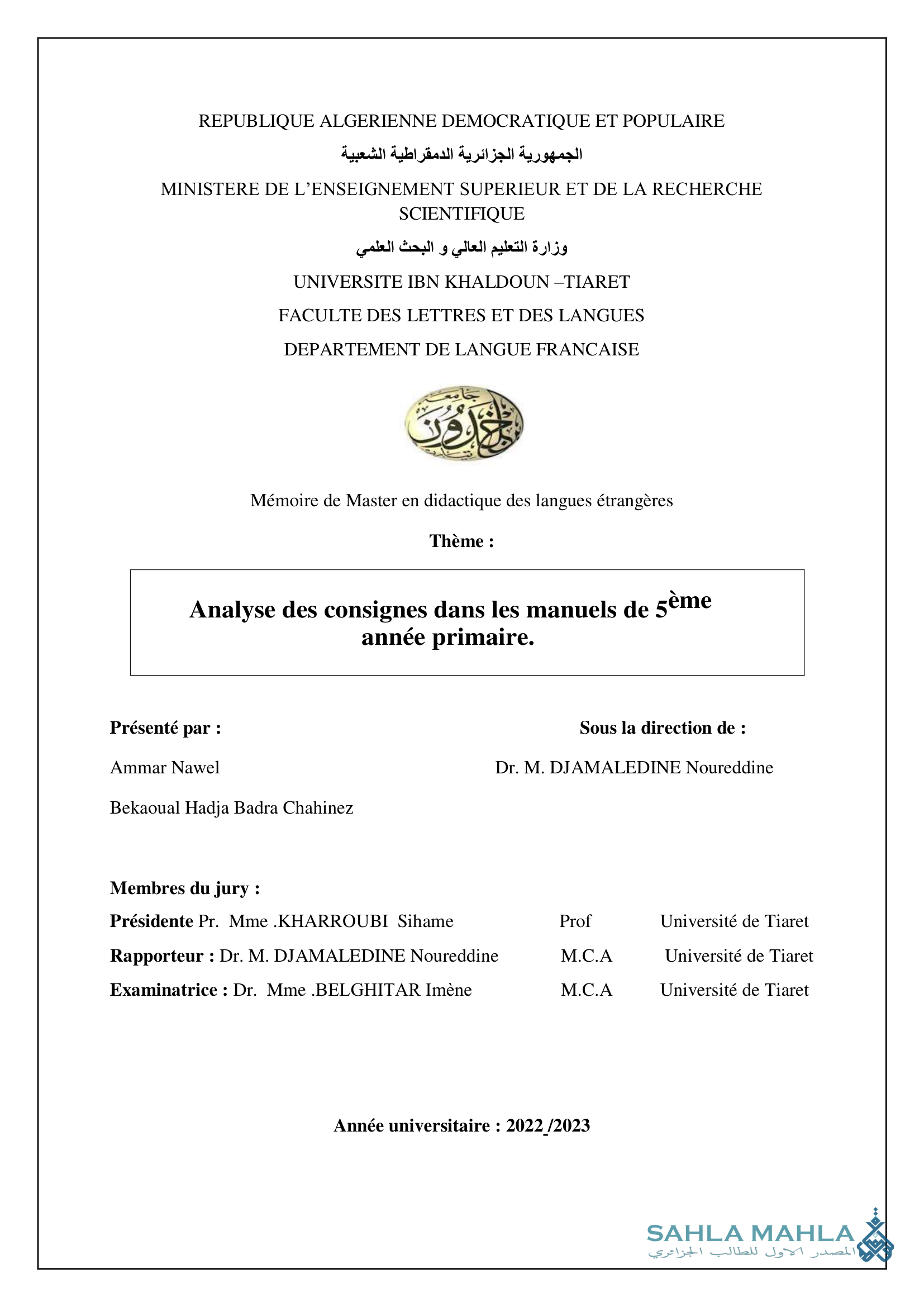 Analyse des consignes dans les manuels de 5ème année primaire.