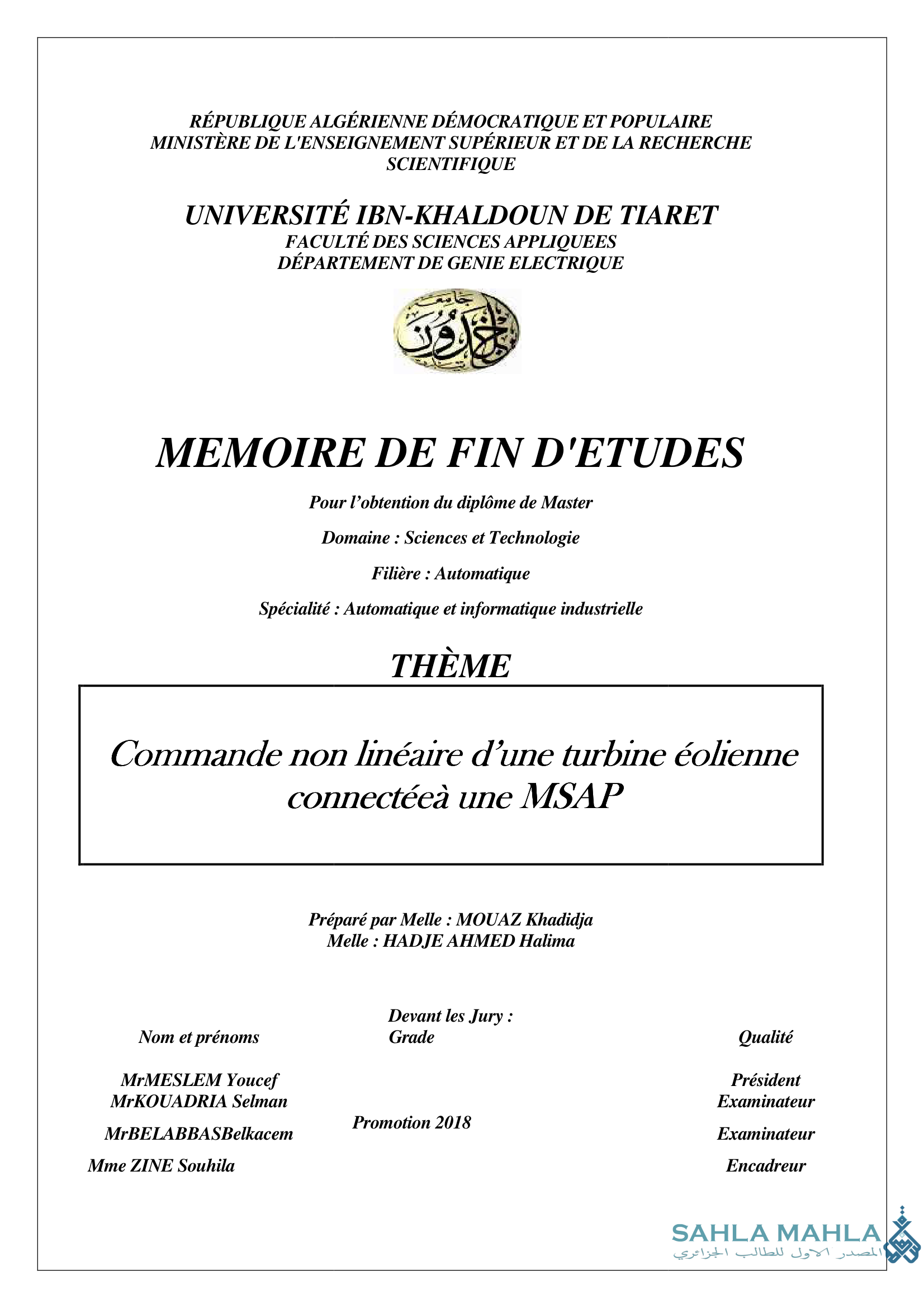 Commande non linéaire d'une turbine éolienne connectéeà une MSAP