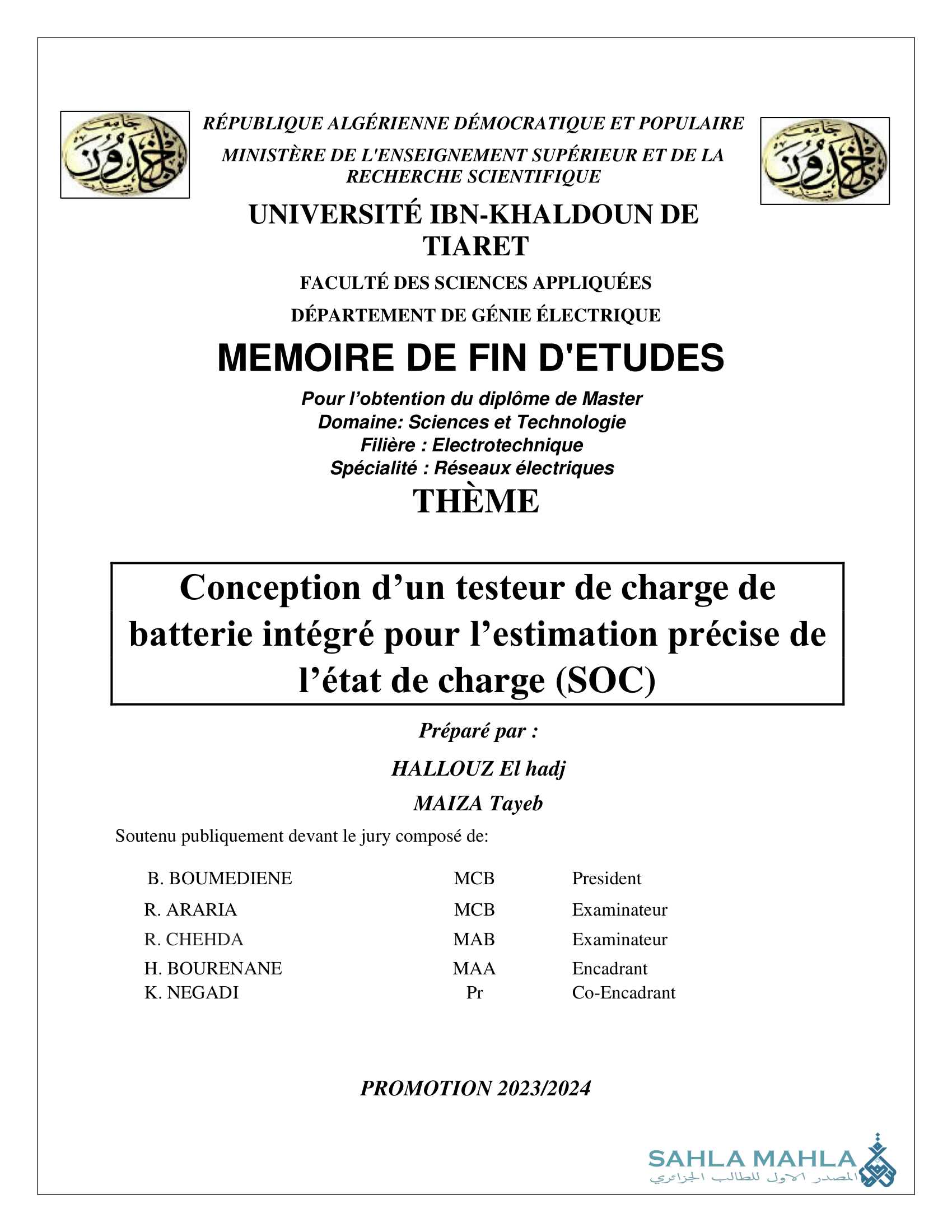 Conception d'un testeur de charge de batterie intégré pour l'estimation précise de l'état de charge (SOC)