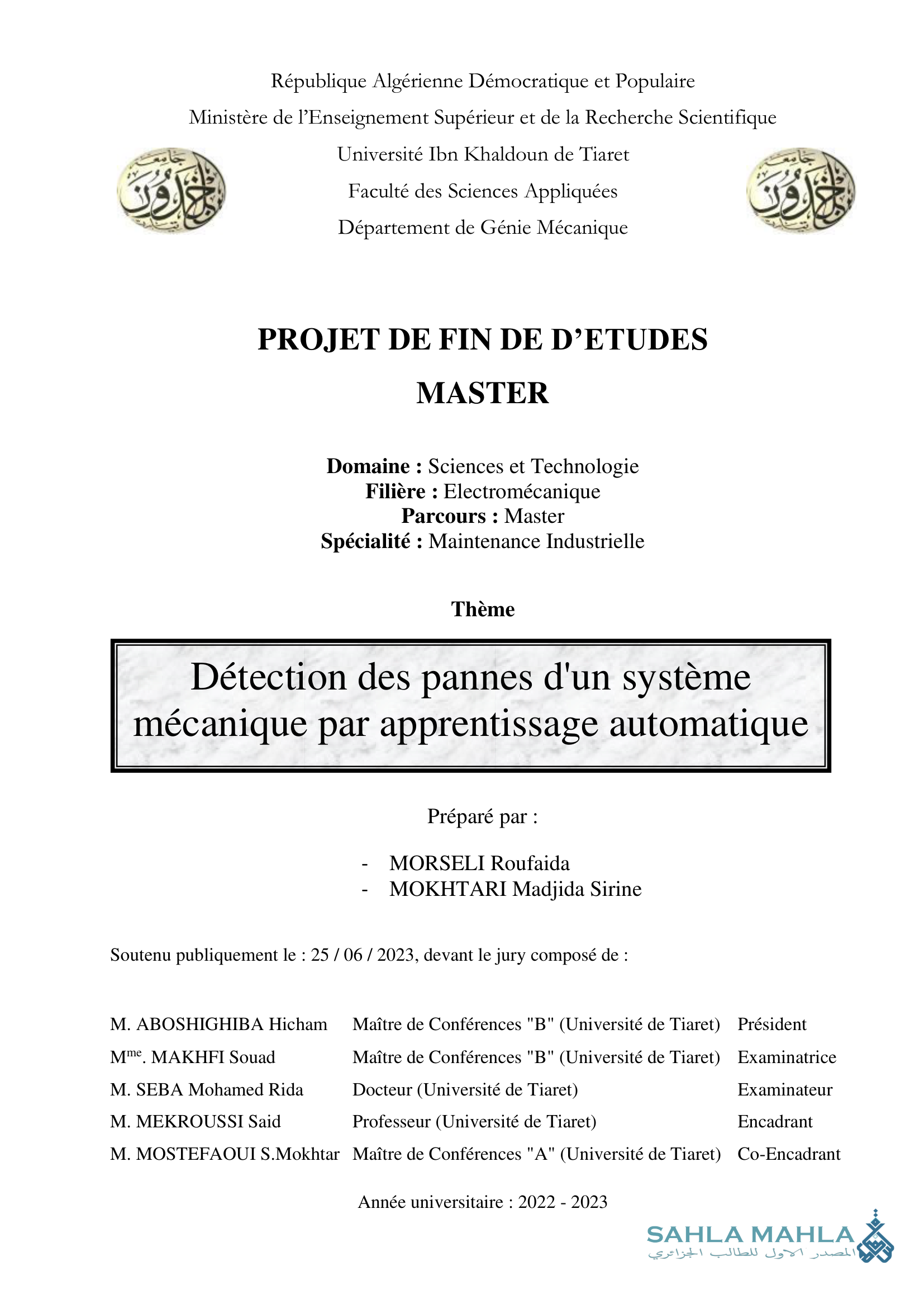 Détection des pannes d'un système mécanique par apprentissage automatique