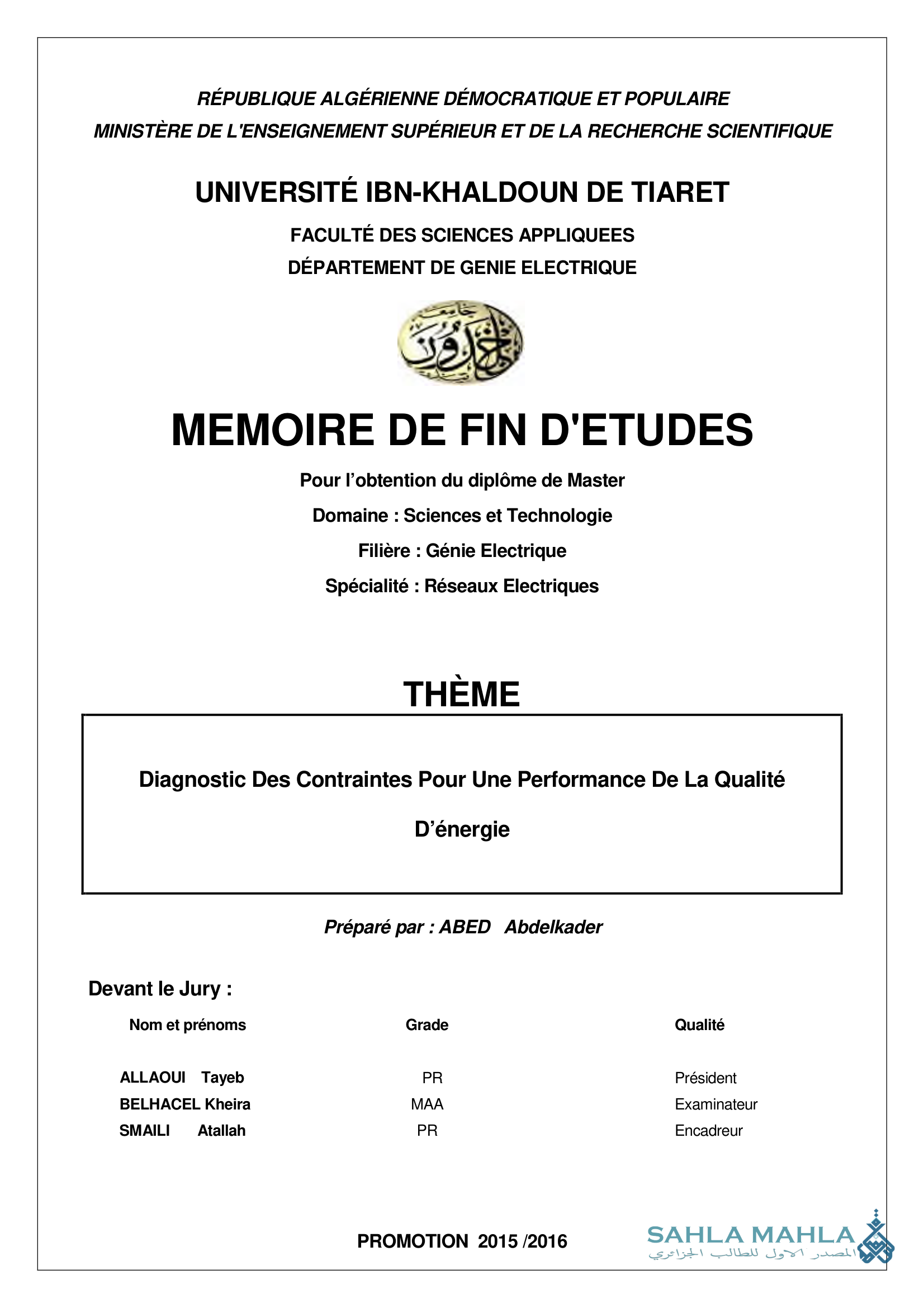 Diagnostic Des Contraintes Pour Une Performance De La Qualité D'énergie