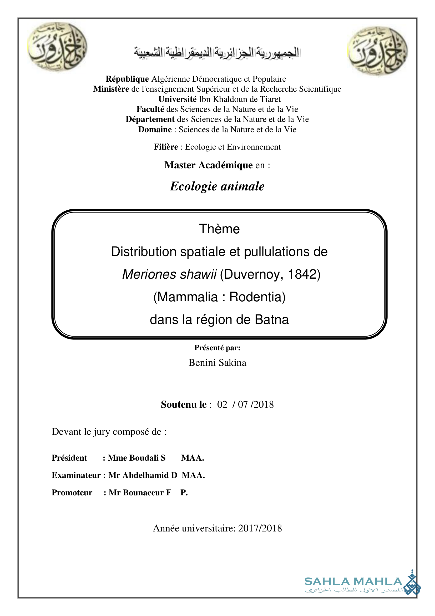 Distribution spatiale et pullulations de Meriones shawii (Duvernoy, 1842) (Mammalia: Rodentia) dans la région de Batna