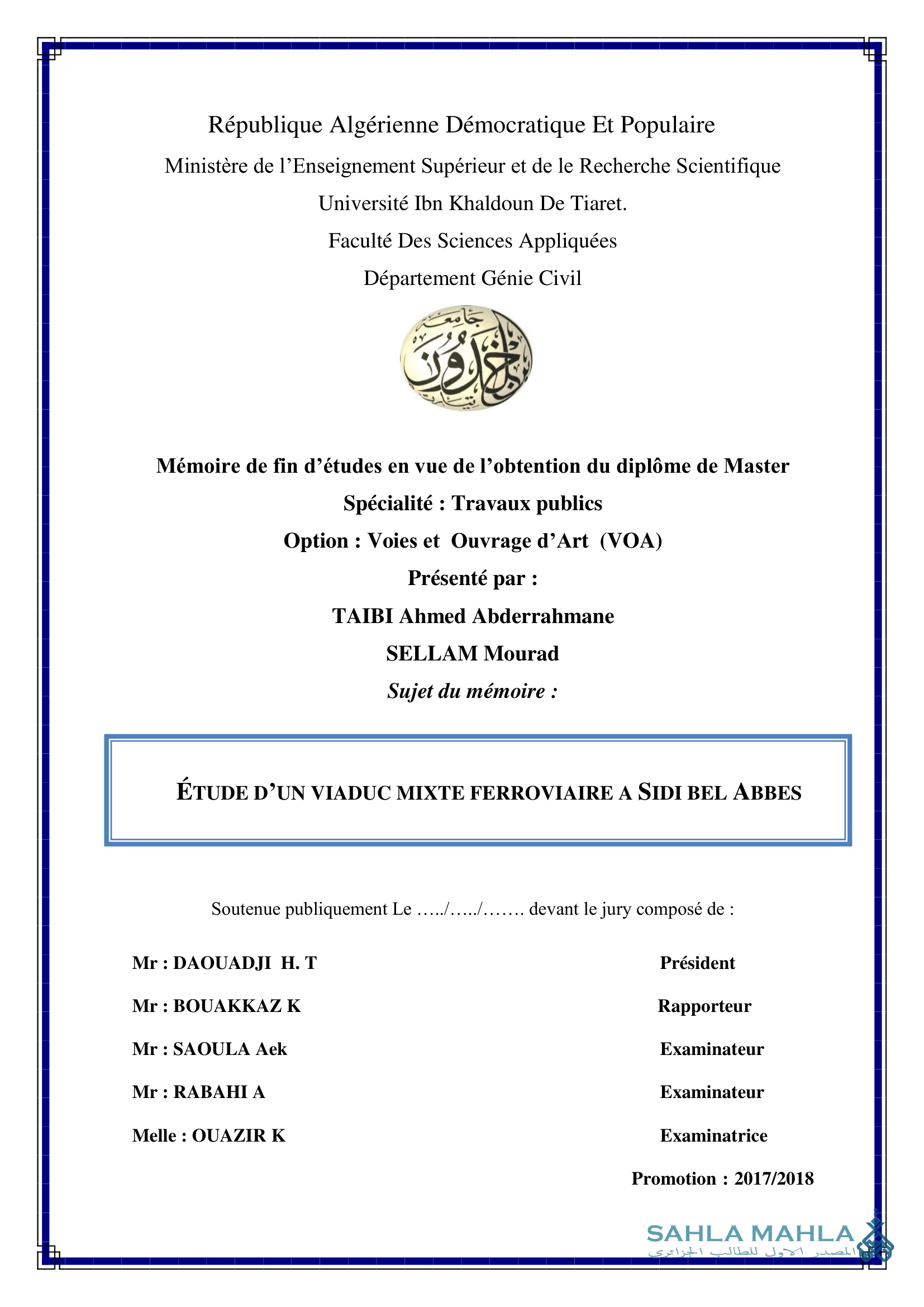 ÉTUDE D'UN VIADUC MIXTE FERROVIAIRE A SIDI BEL ABBES