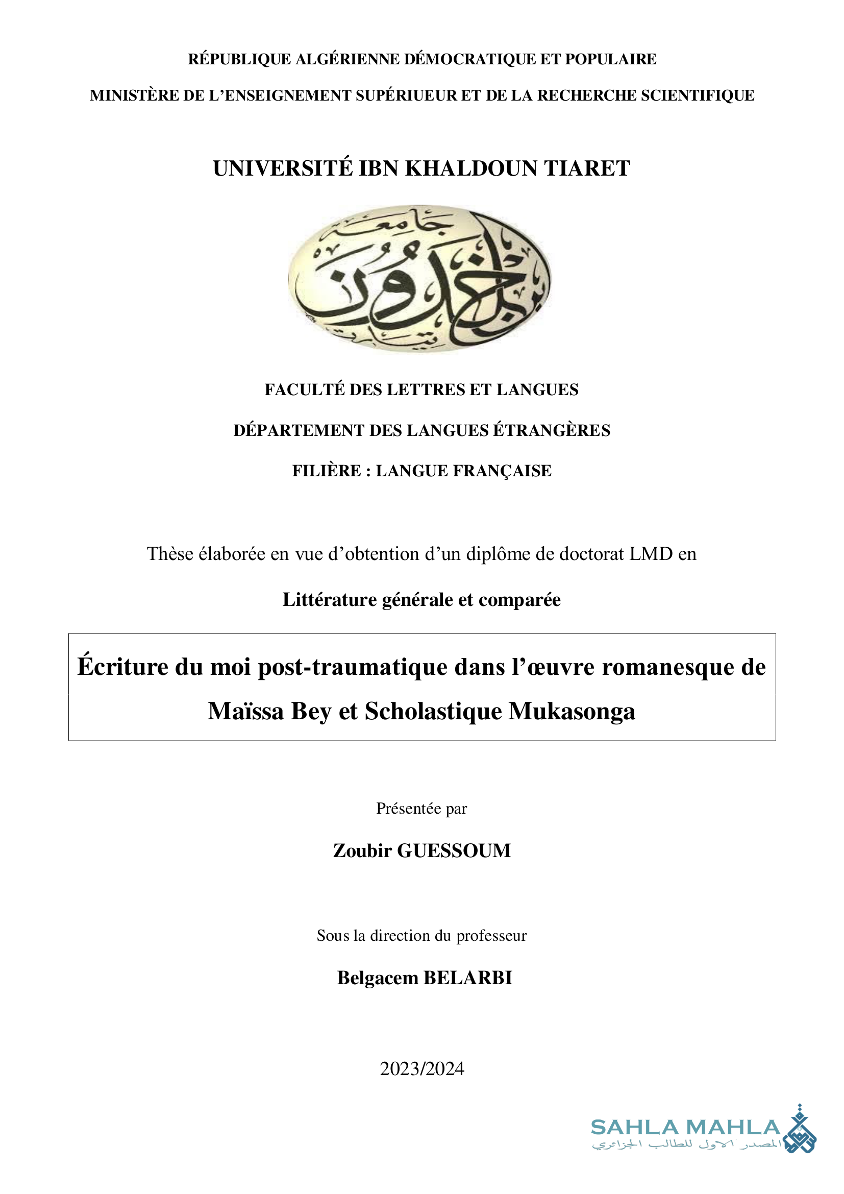 Écriture du moi post-traumatique dans l'œuvre romanesque de Maïssa Bey et Scholastique Mukasonga