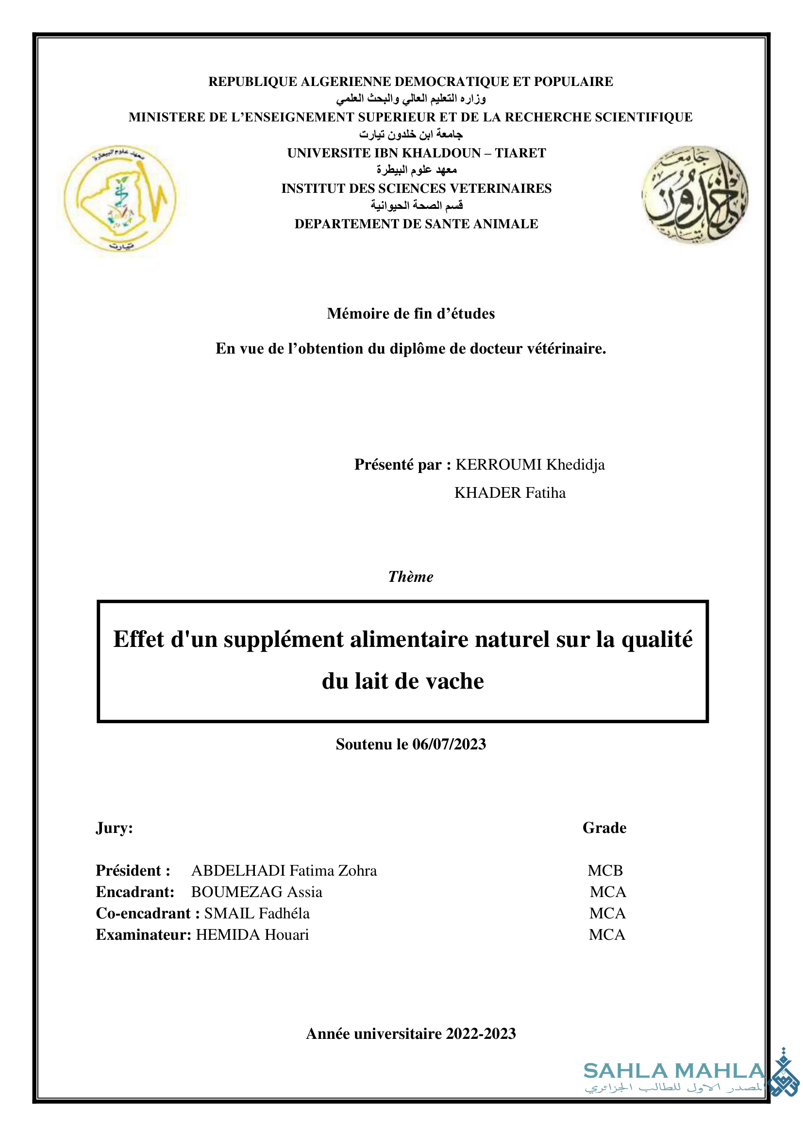 Effet d'un supplément alimentaire naturel sur la qualité du lait de vache