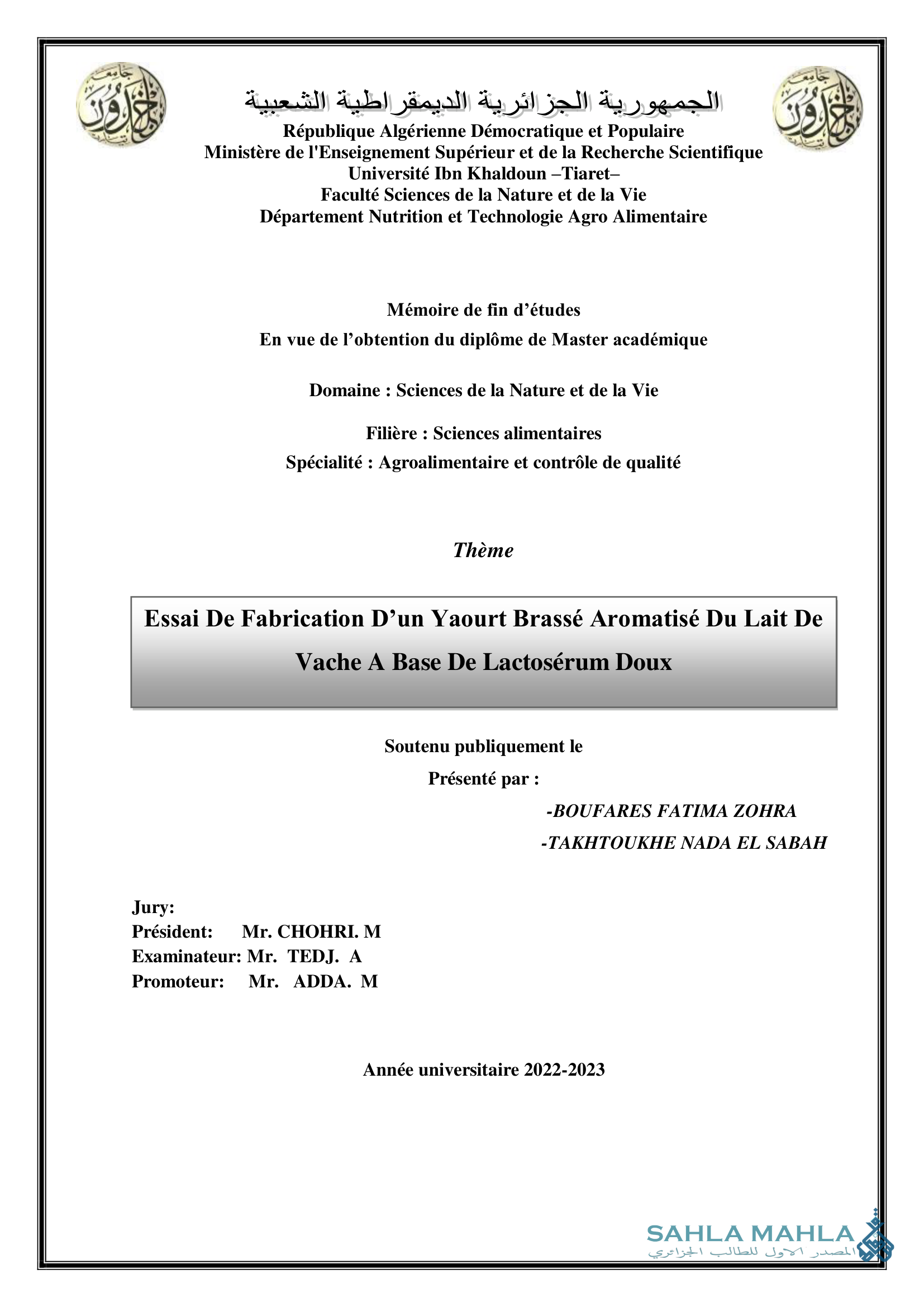 Essai De Fabrication D'un Yaourt Brassé Aromatisé Du Lait De Vache A Base De Lactosérum Doux