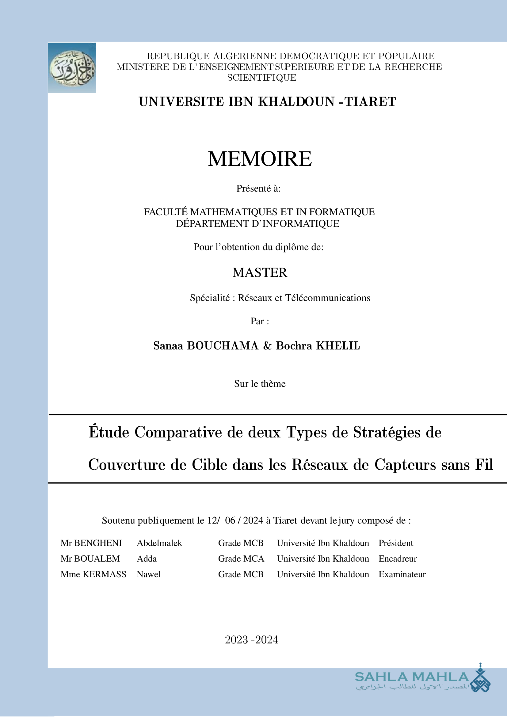 Étude Comparative de deux Types de Stratégies de Couverture de Cible dans les Réseaux de Capteurs sans Fil