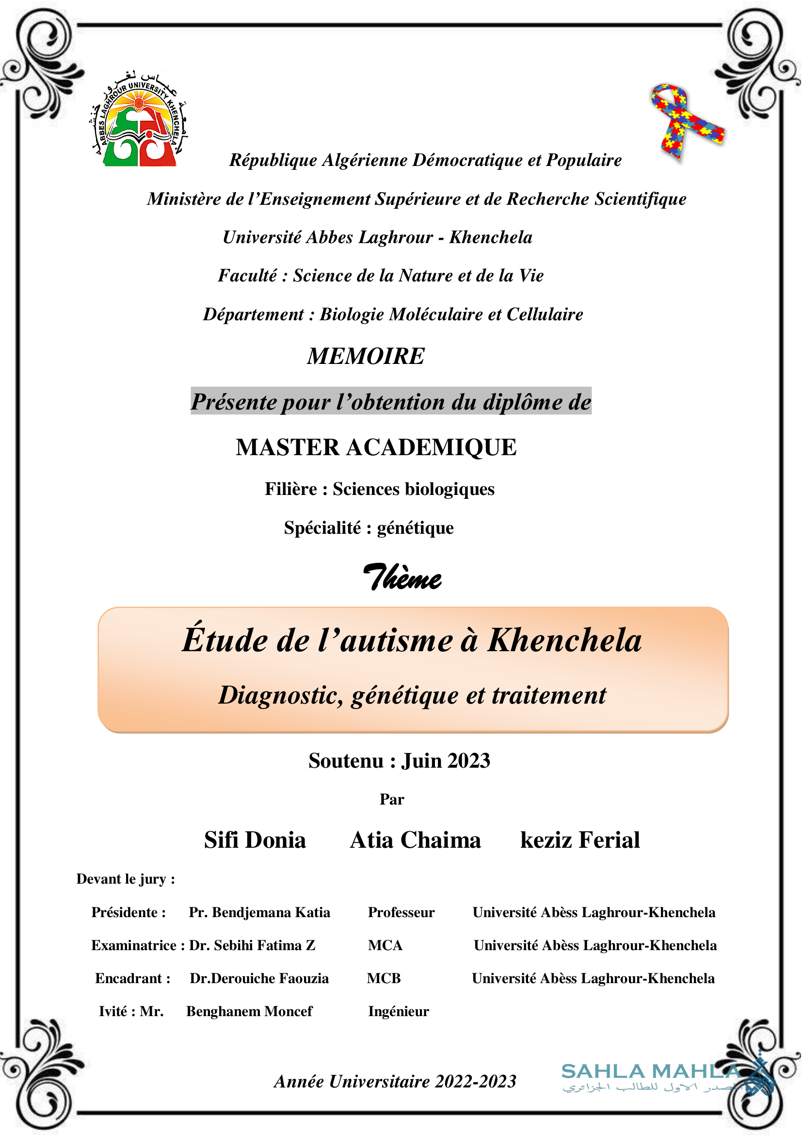 Étude de l'autisme à Khenchela Diagnostic, génétique et traitement