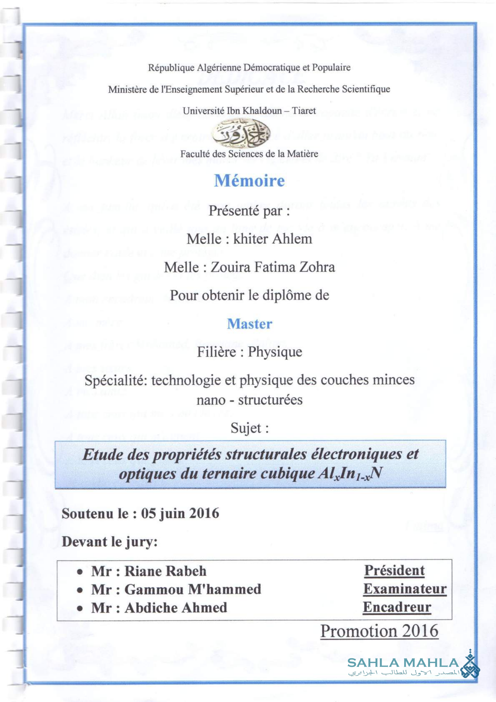 Etude des propriétés structurales électroniques et optiques du ternaire cubique Alx In1-xN