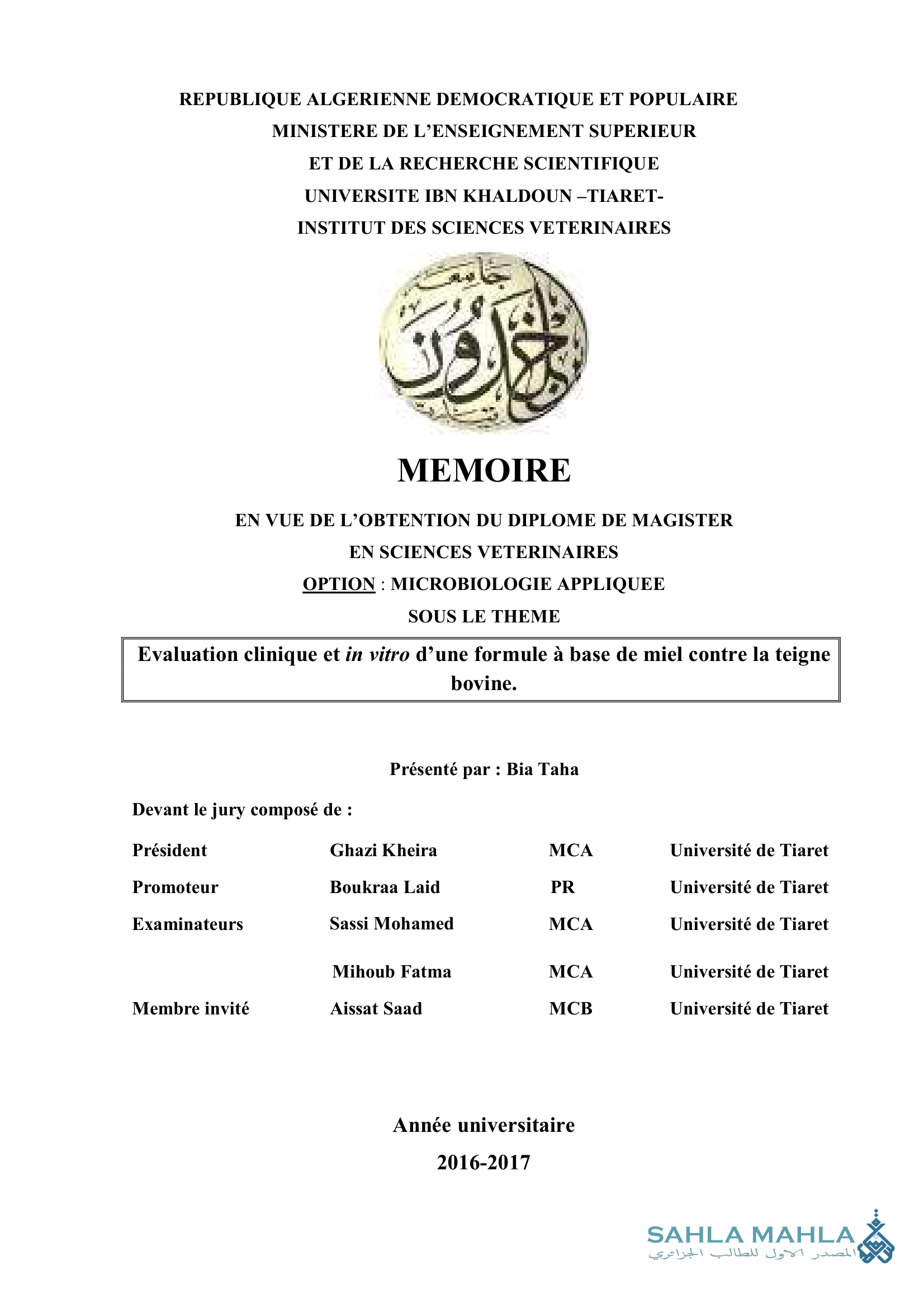 Evaluation clinique et in vitro d'une formule à base de miel contre la teigne bovine.