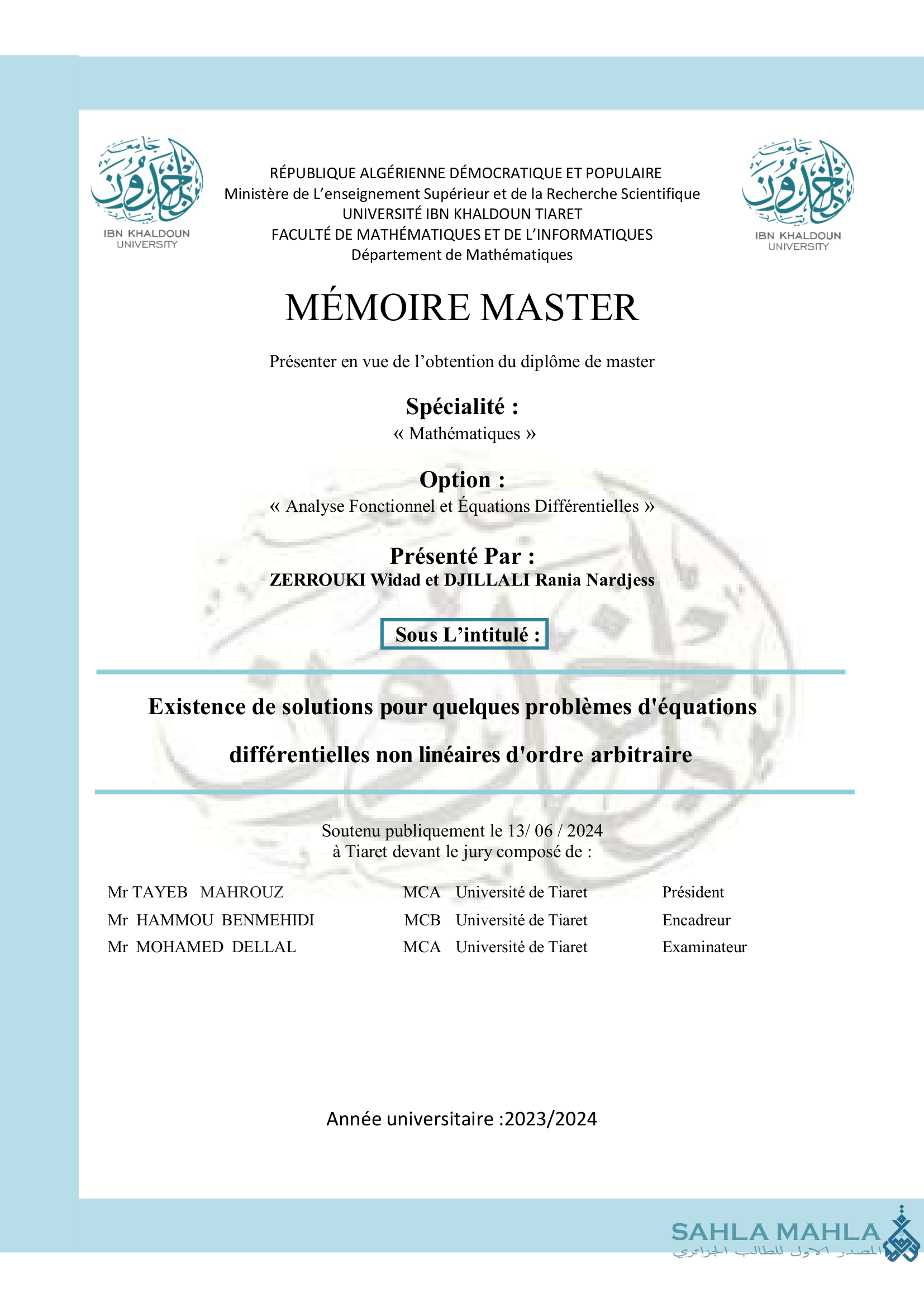 Existence de solutions pour quelques problèmes d'équations différentielles non linéaires d'ordre arbitraire