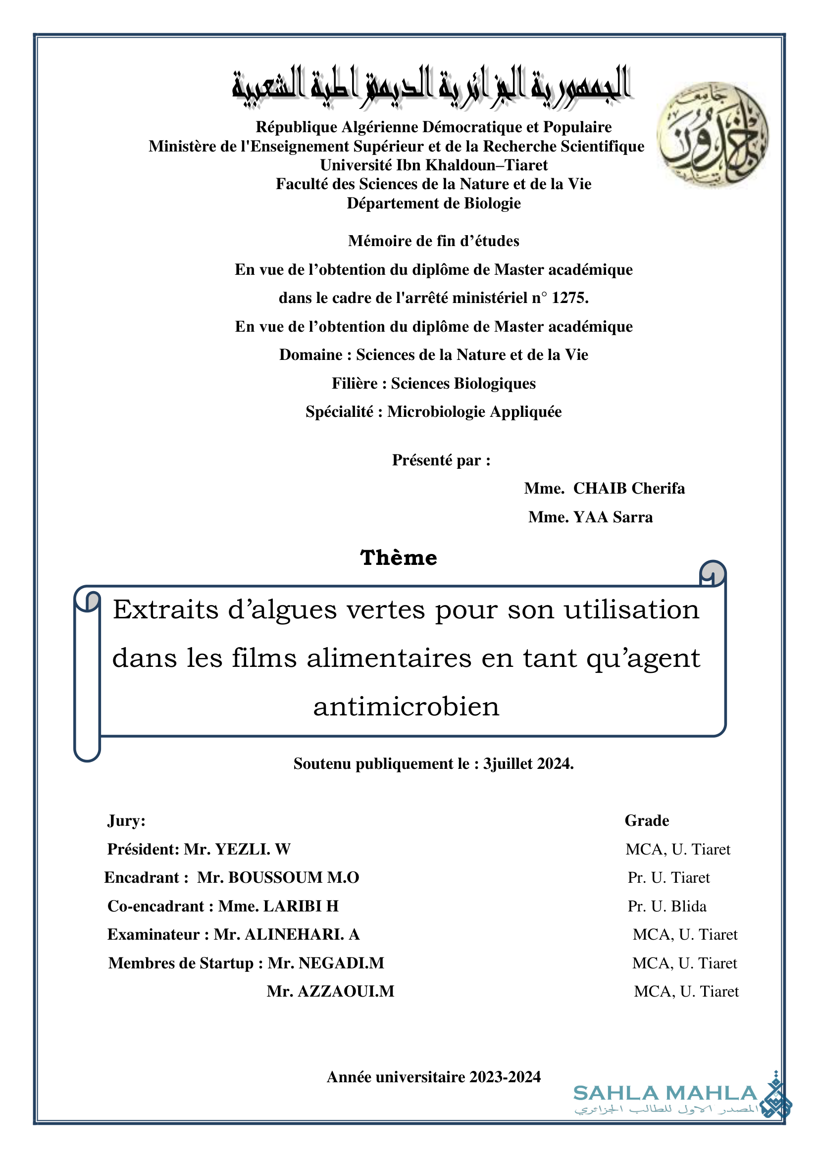 Extraits d'algues vertes pour son utilisation dans les films alimentaires en tant qu'agent antimicrobien