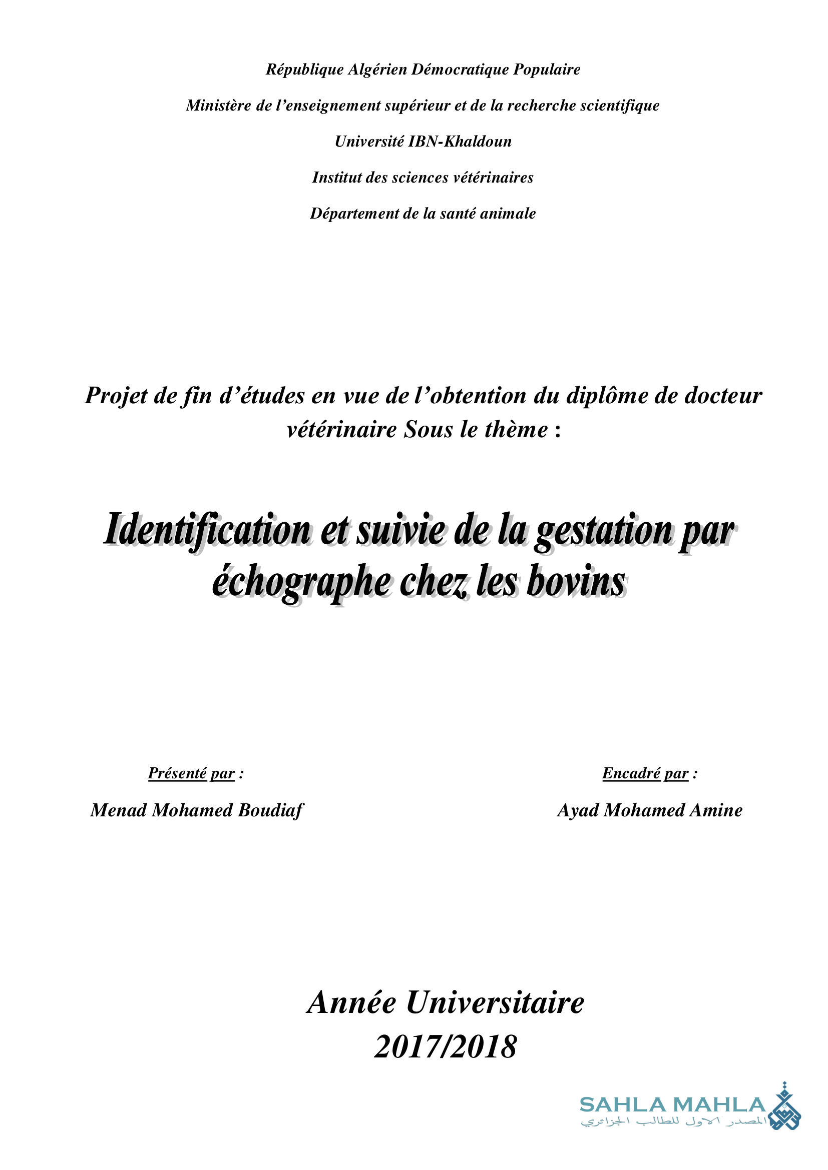 Identification et suivie de la gestation par échographe chez les bovins