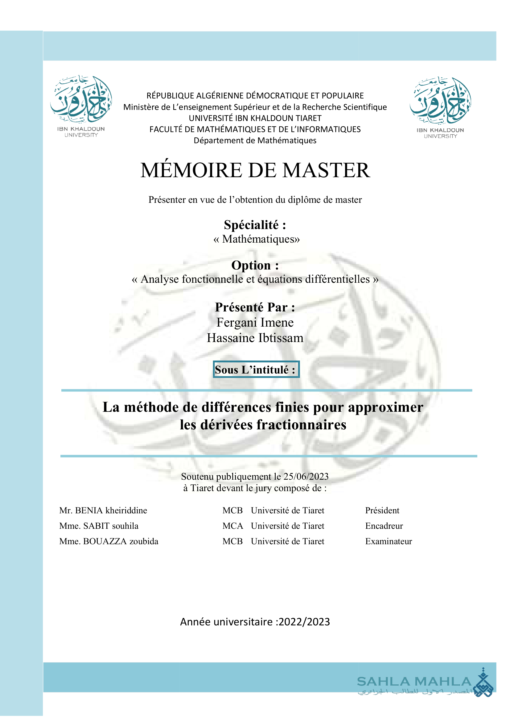 La méthode de différences finies pour approximer les dérivées fractionnaires