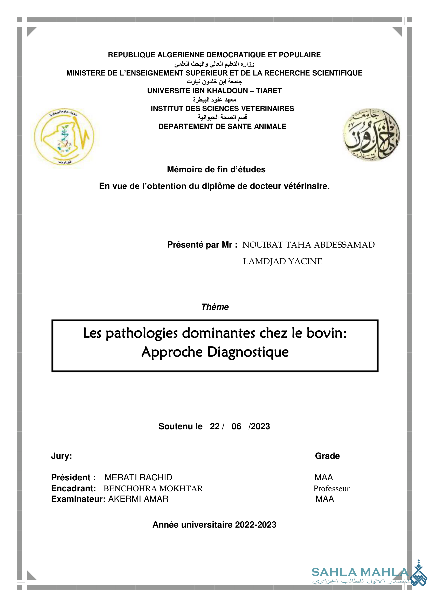 Les pathologies dominantes chez le bovin: Approche Diagnostique