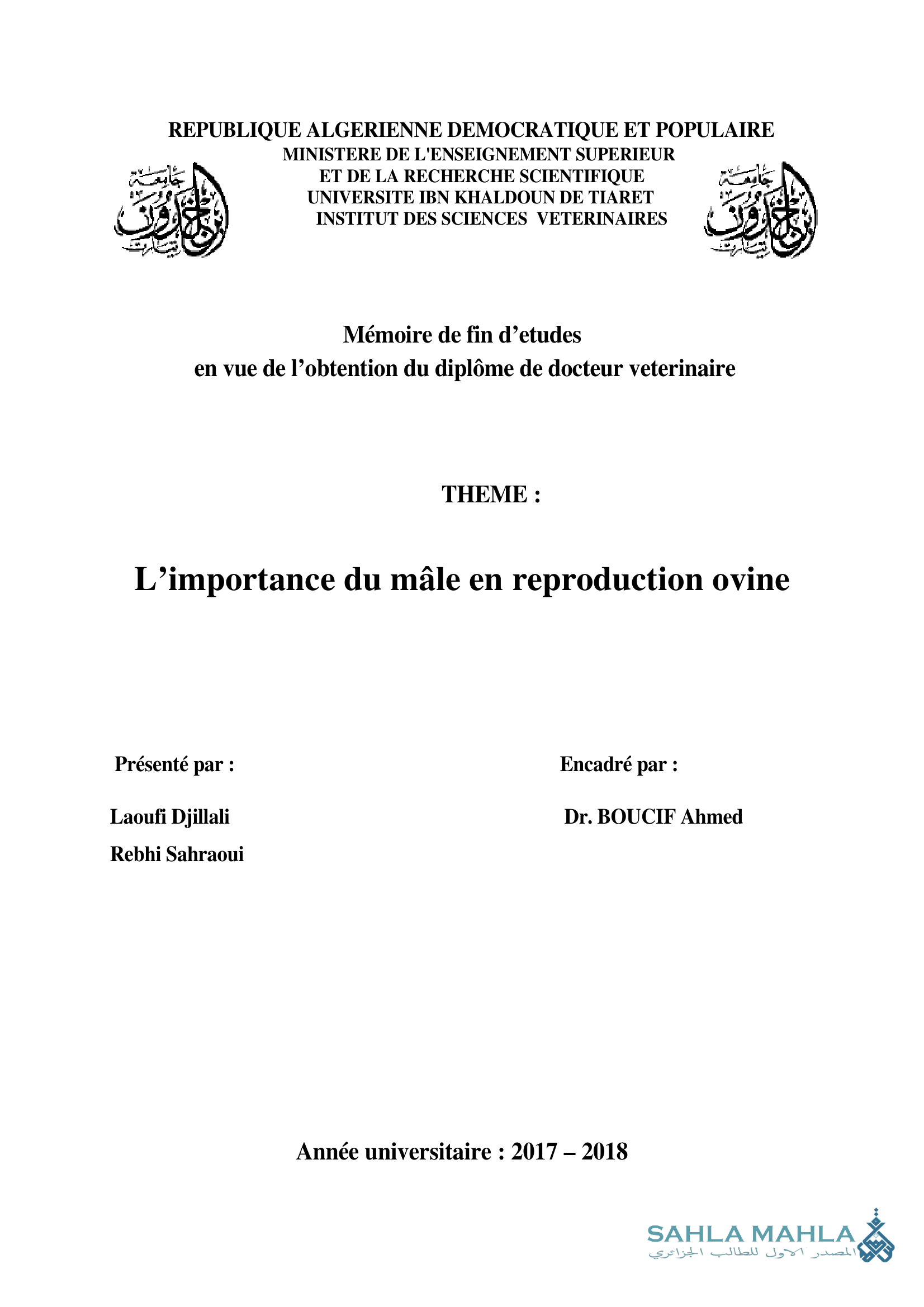 L'importance du mâle en reproduction ovine